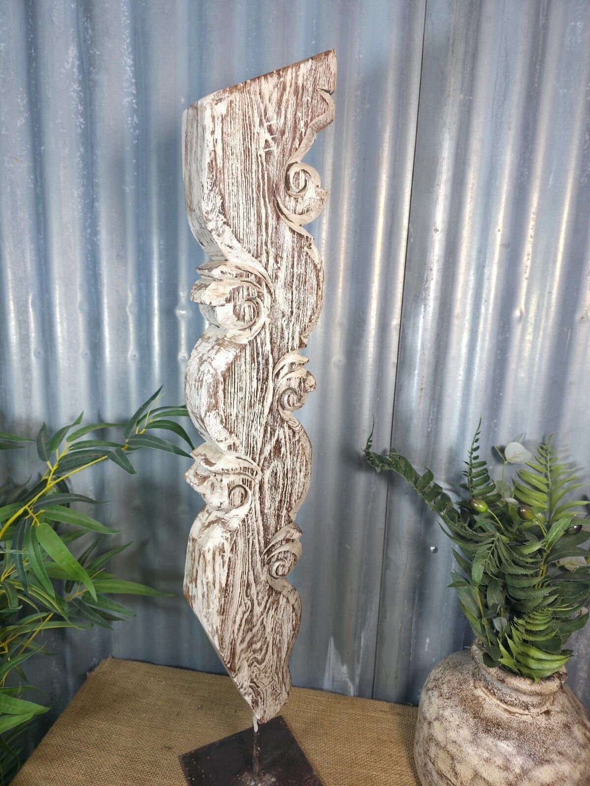Antique 19th Century Indian Hand Carved Wooden Architectural Corbel On Stand photo vintage
