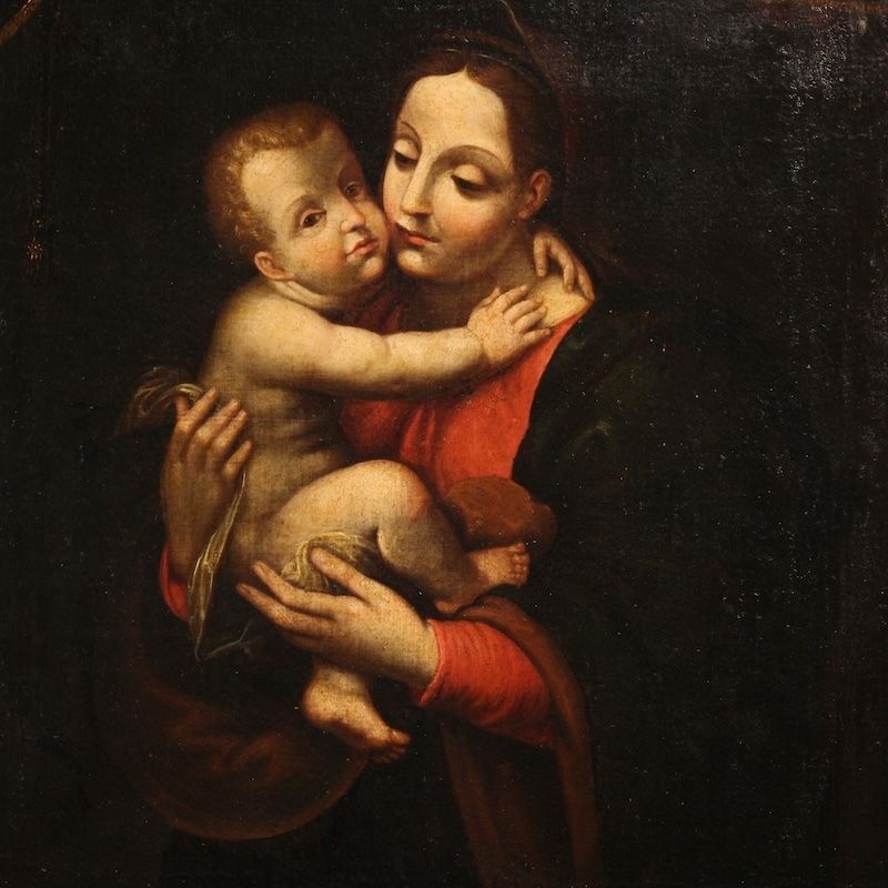 Tableau religieux d'époque, Madone à l'Enfant, XVIIIe siècle