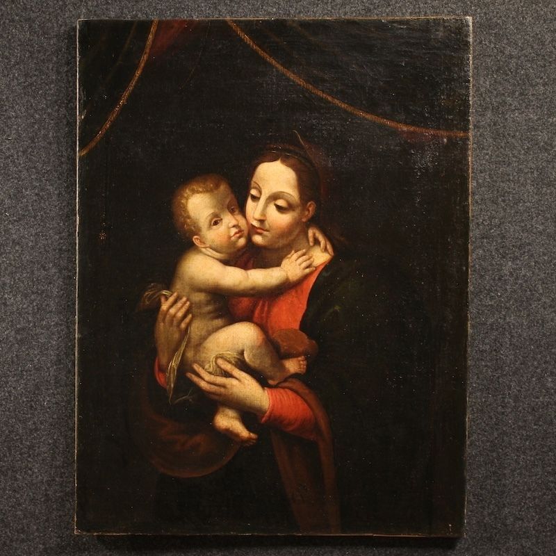 Tableau religieux d'époque, Madone à l'Enfant, XVIIIe siècle photo furniture