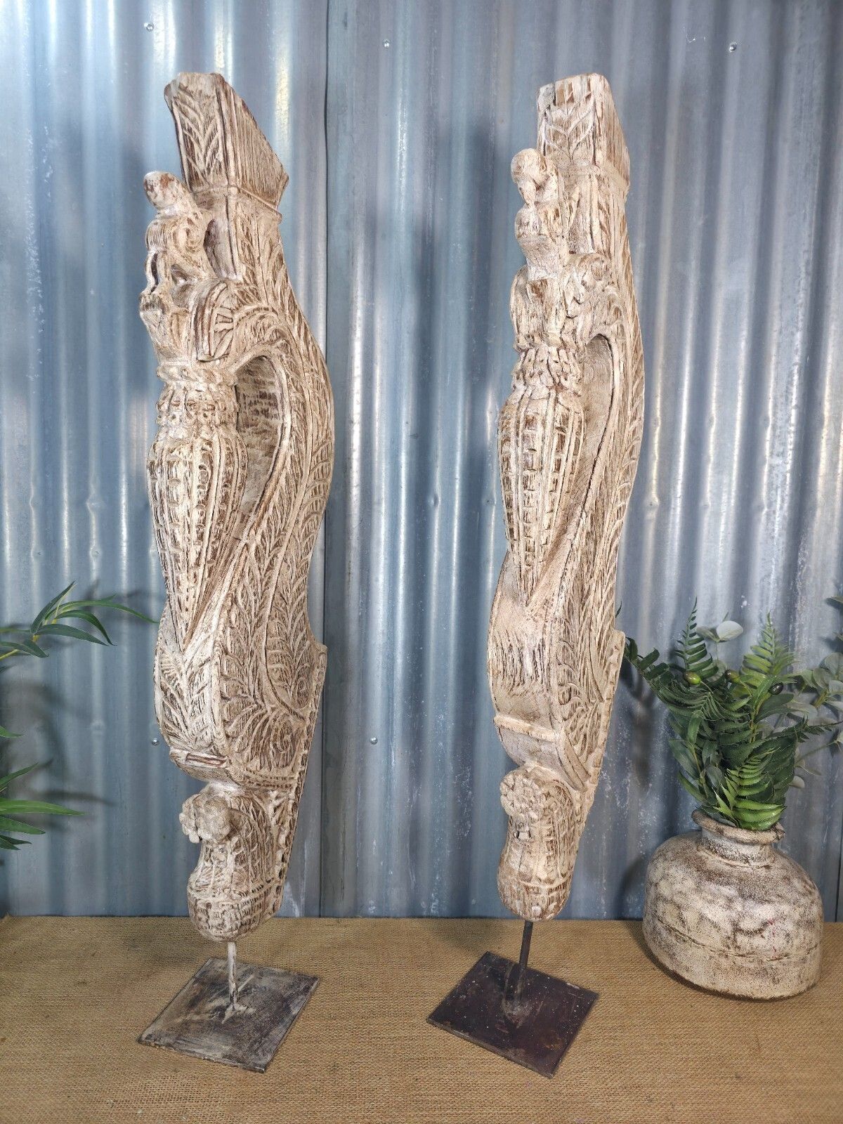 Pair Of Antique 19th Century Indian Hand Carved Wooden Architectural Corbels photo Home Decor
