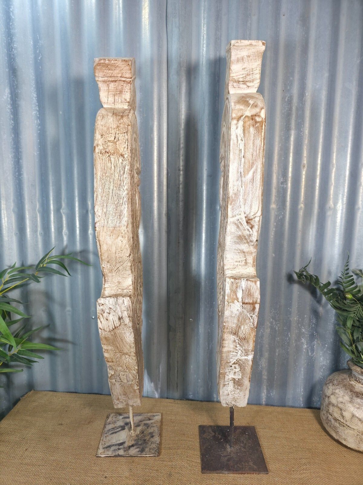 photo furniture Pair Of Antique 19th Century Indian Hand Carved Wooden Architectural Corbels