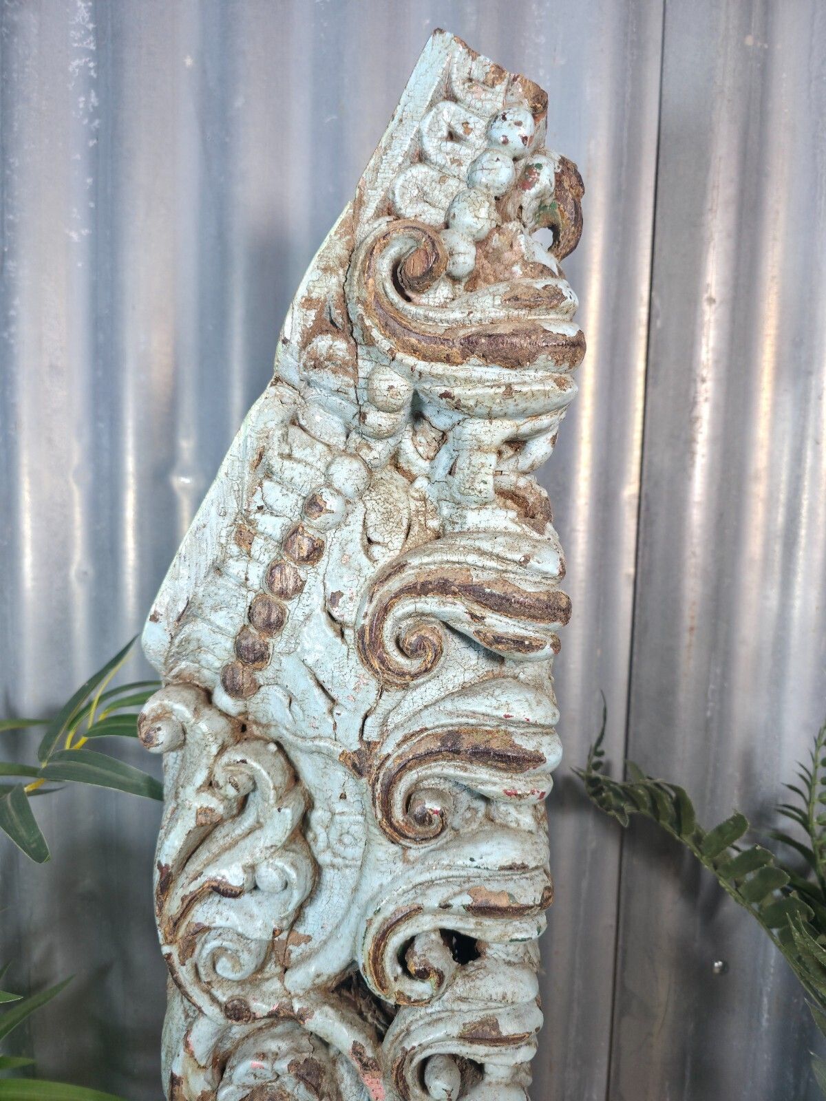 Antique 19th Century Indian Hand Carved Wooden Architectural Corbel On Stand photo for sale