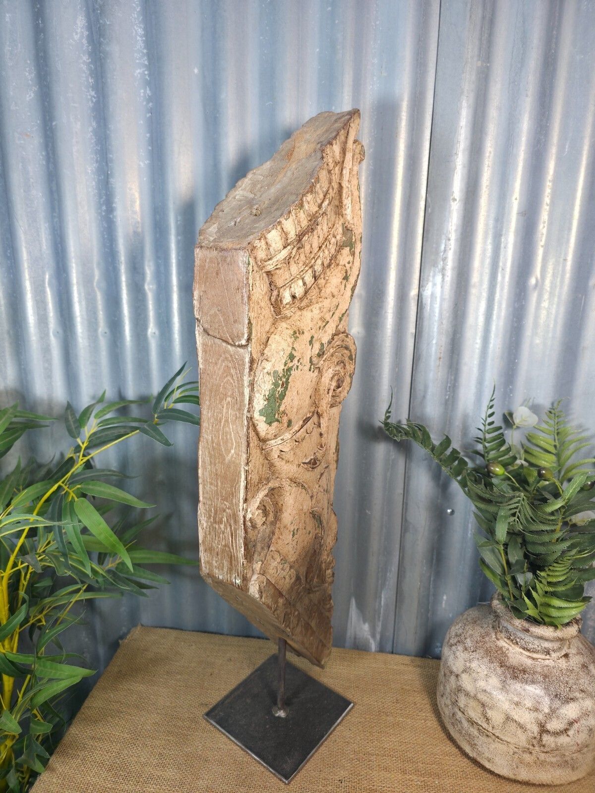 Antique 19th Century Indian Hand Carved Wooden Architectural Corbel On Stand photo buy