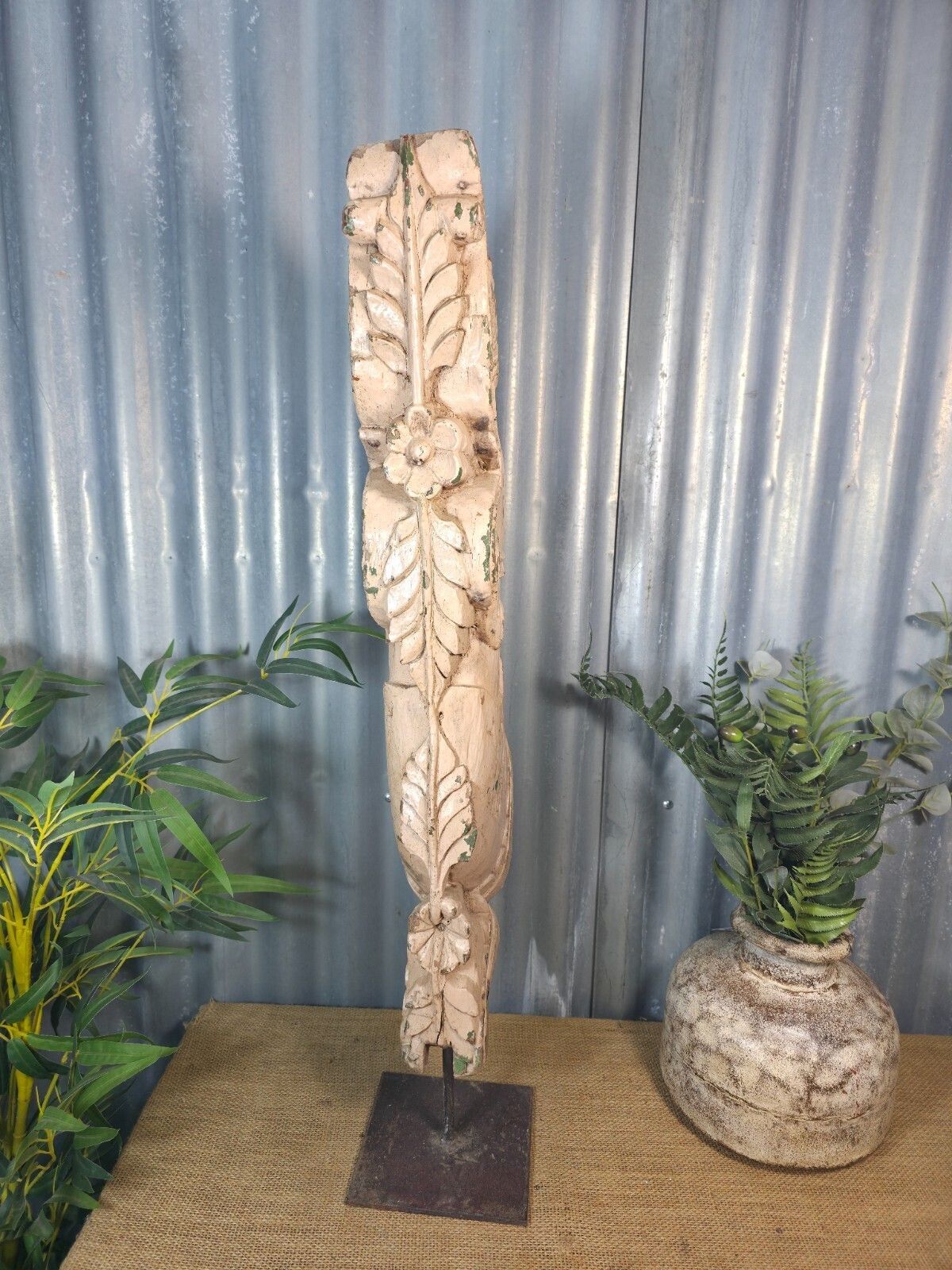 Antique 19th Century Indian Hand Carved Wooden Architectural Corbel On Stand photo Garden Decor