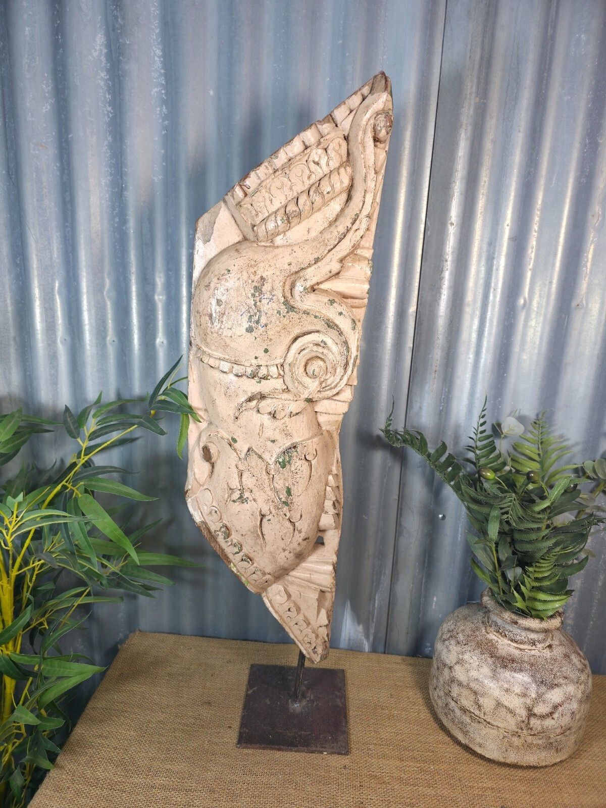Antique 19th Century Indian Hand Carved Wooden Architectural Corbel On Stand photo 120.0