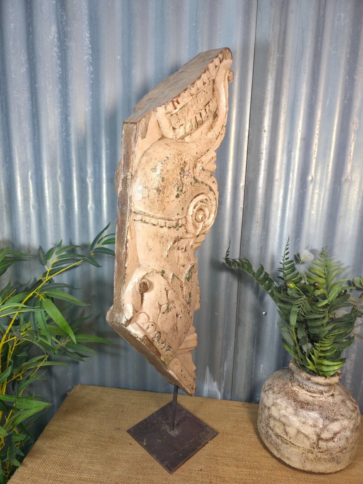 Antique 19th Century Indian Hand Carved Wooden Architectural Corbel On Stand photo buy