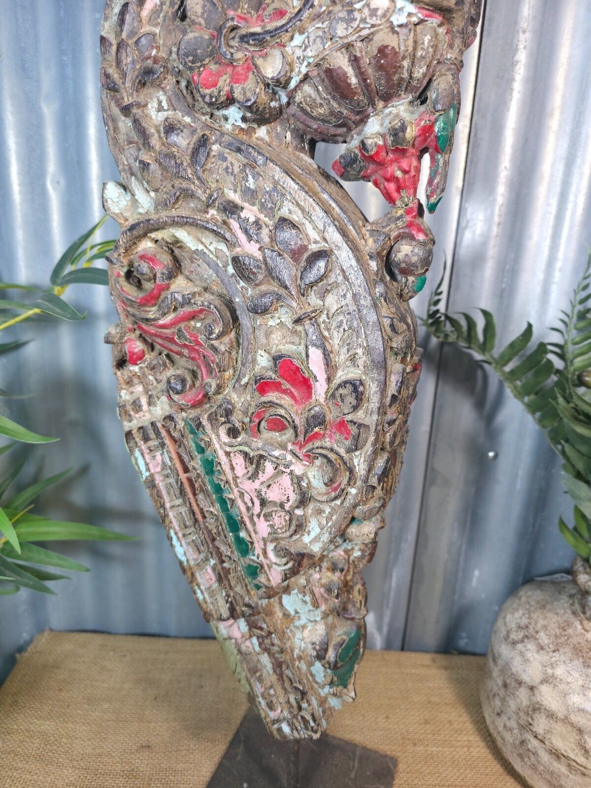 Antique 19th Century Indian Hand Carved Wooden Architectural Corbel On Stand photo buy