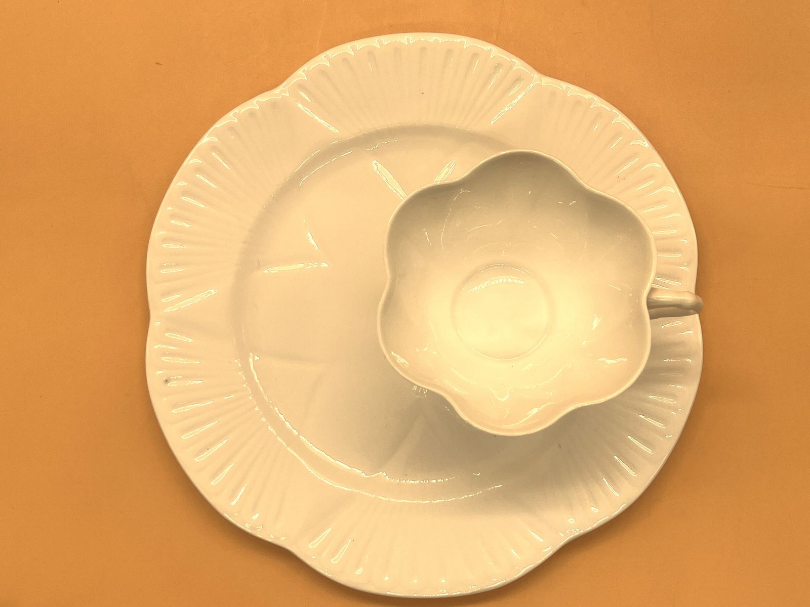 Vintage Shelley China Dainty White Tennis / Snack Tea Cup And Plate Set. C1950's. photo vintage