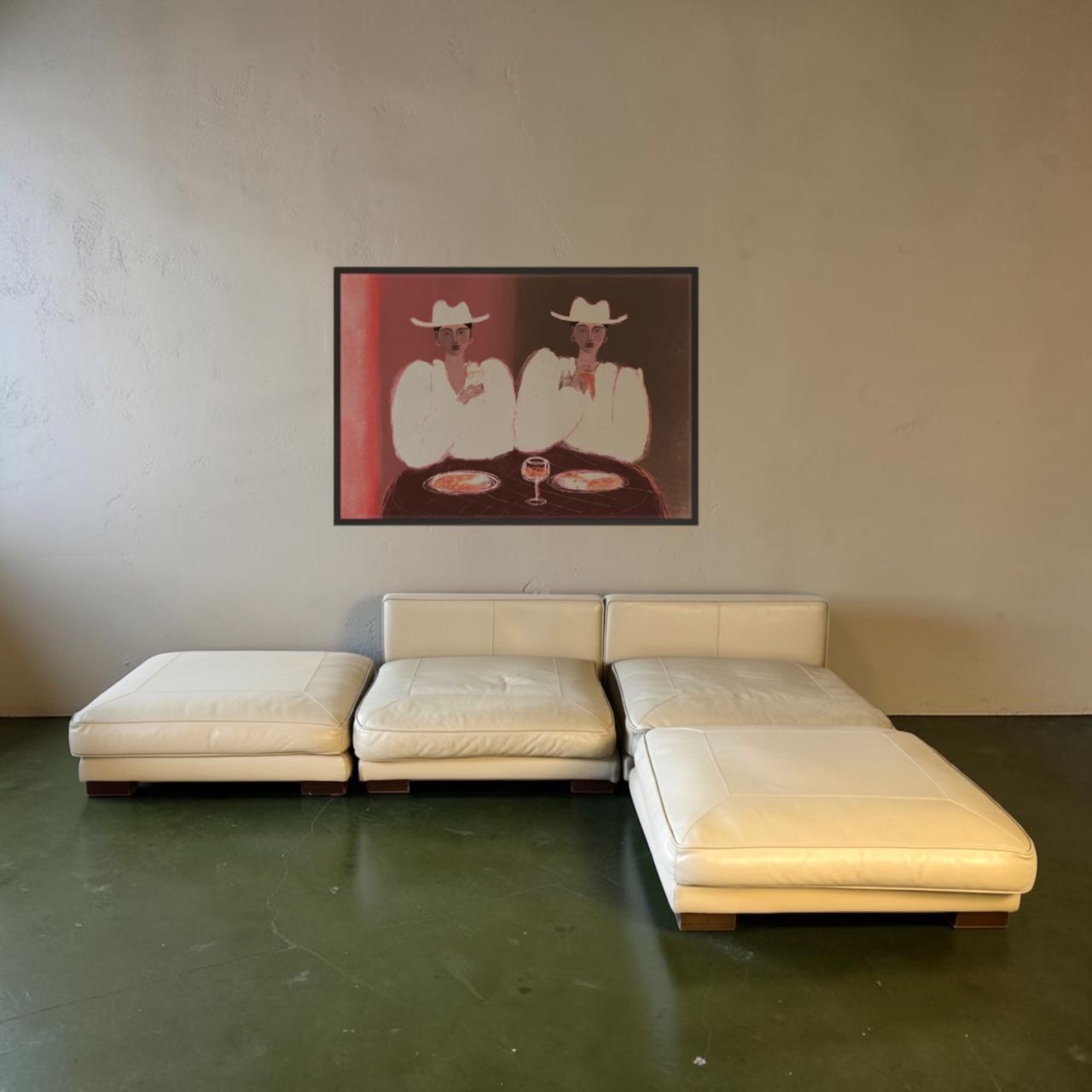 Cream Leather Modular Sofa, 1990s