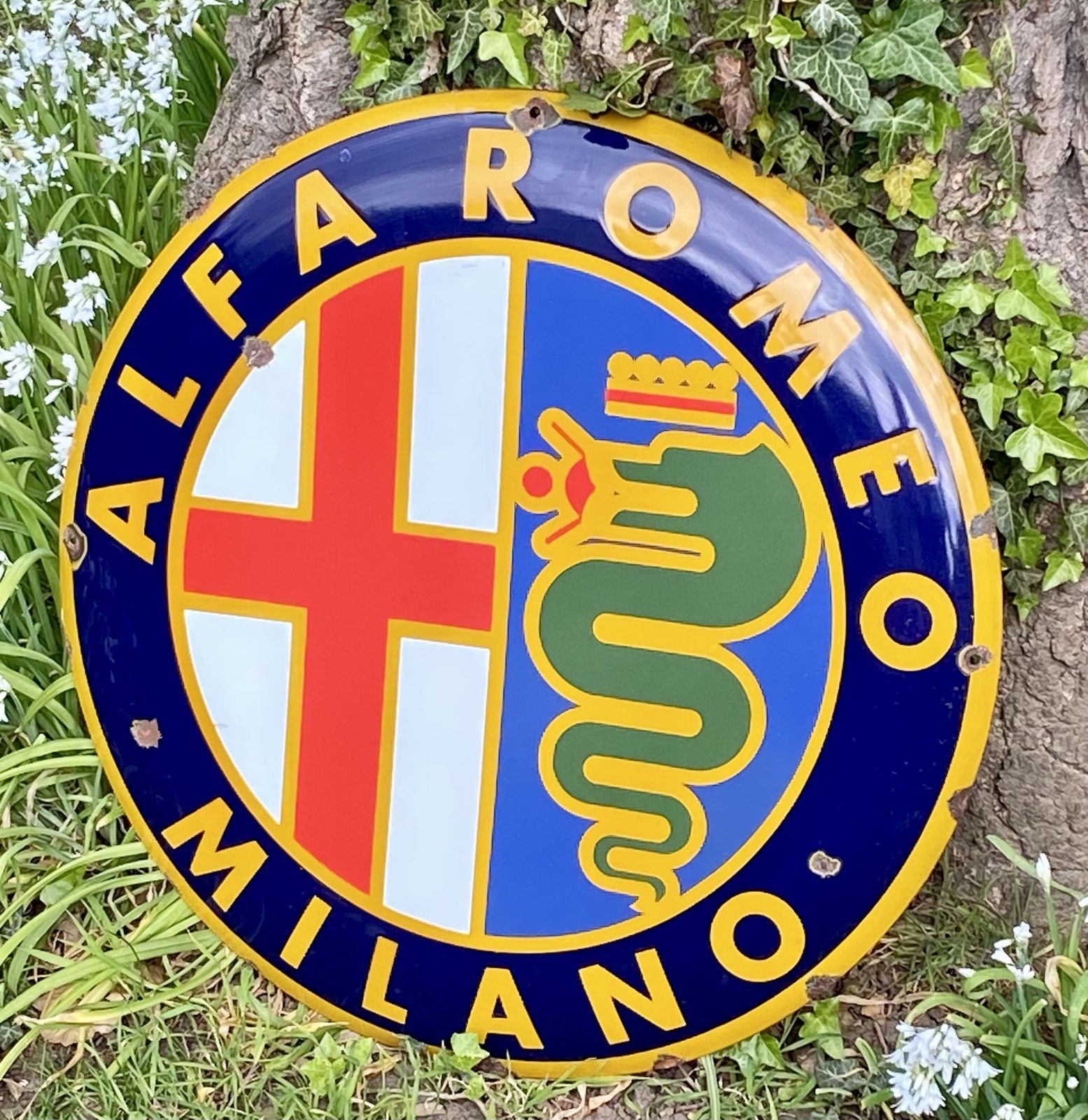 Alfa Romeo Enamel Metal Dealership Auto Motor Garage Sign Huge Showroom Art Milano Italy photo furniture