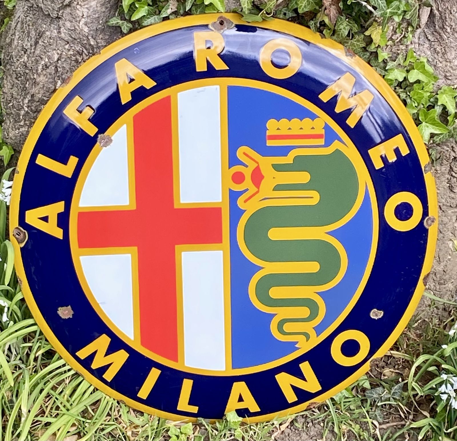 Alfa Romeo Enamel Metal Dealership Auto Motor Garage Sign Huge Showroom Art Milano Italy photo Home Decor