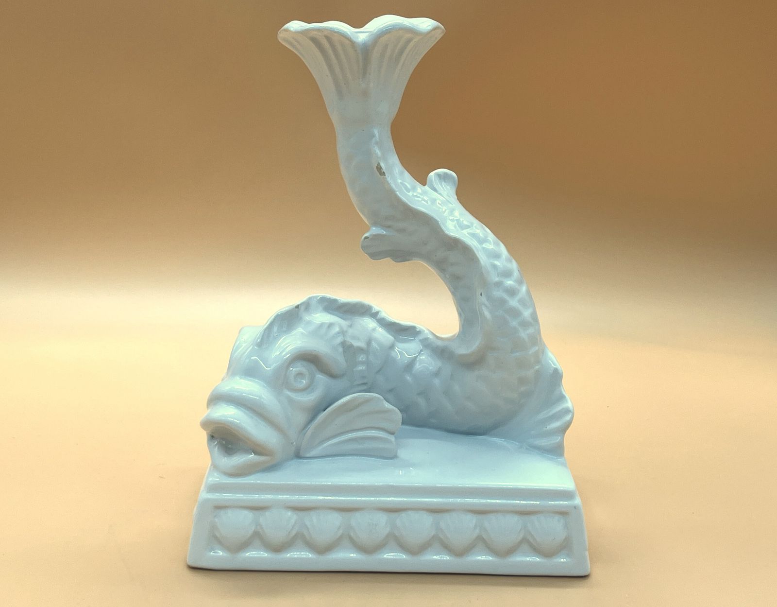 Antique Wedgwood Creamware Pottery Stylized Dolphin Candlestick. C1900.