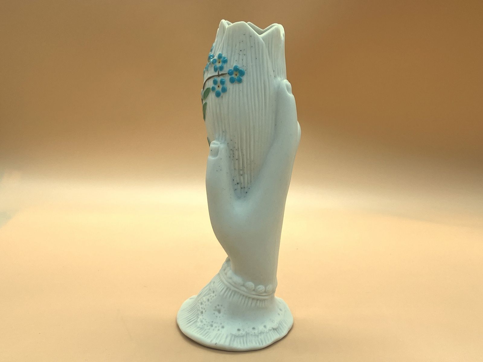 Victorian Parian Ware Hand Holding Floral Bud / Posy Vase With Lace Cuff. Forget Me Nots. C1850. photo Home Decor