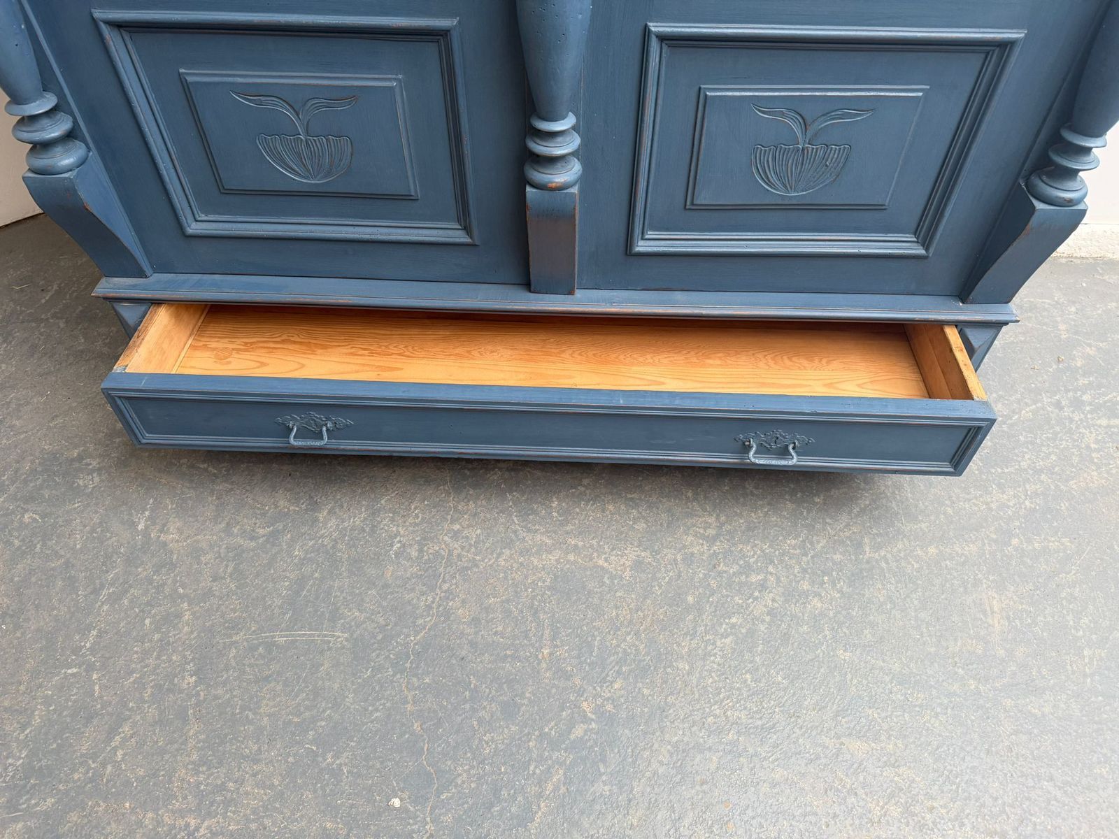 photo for sale An Impressive Carved Painted Blue Victorian Original Hungarian Hall Wardrobe