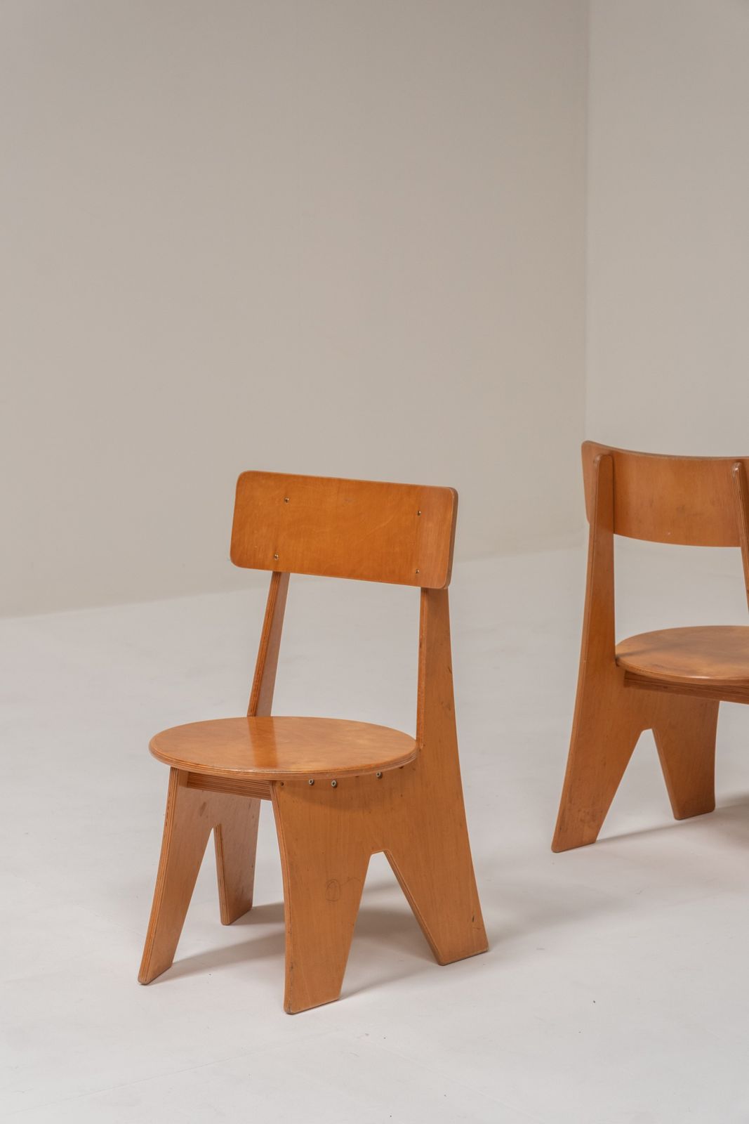 Sculptural Pair Of Plywood Chairs, Germany, 1970s photo buy