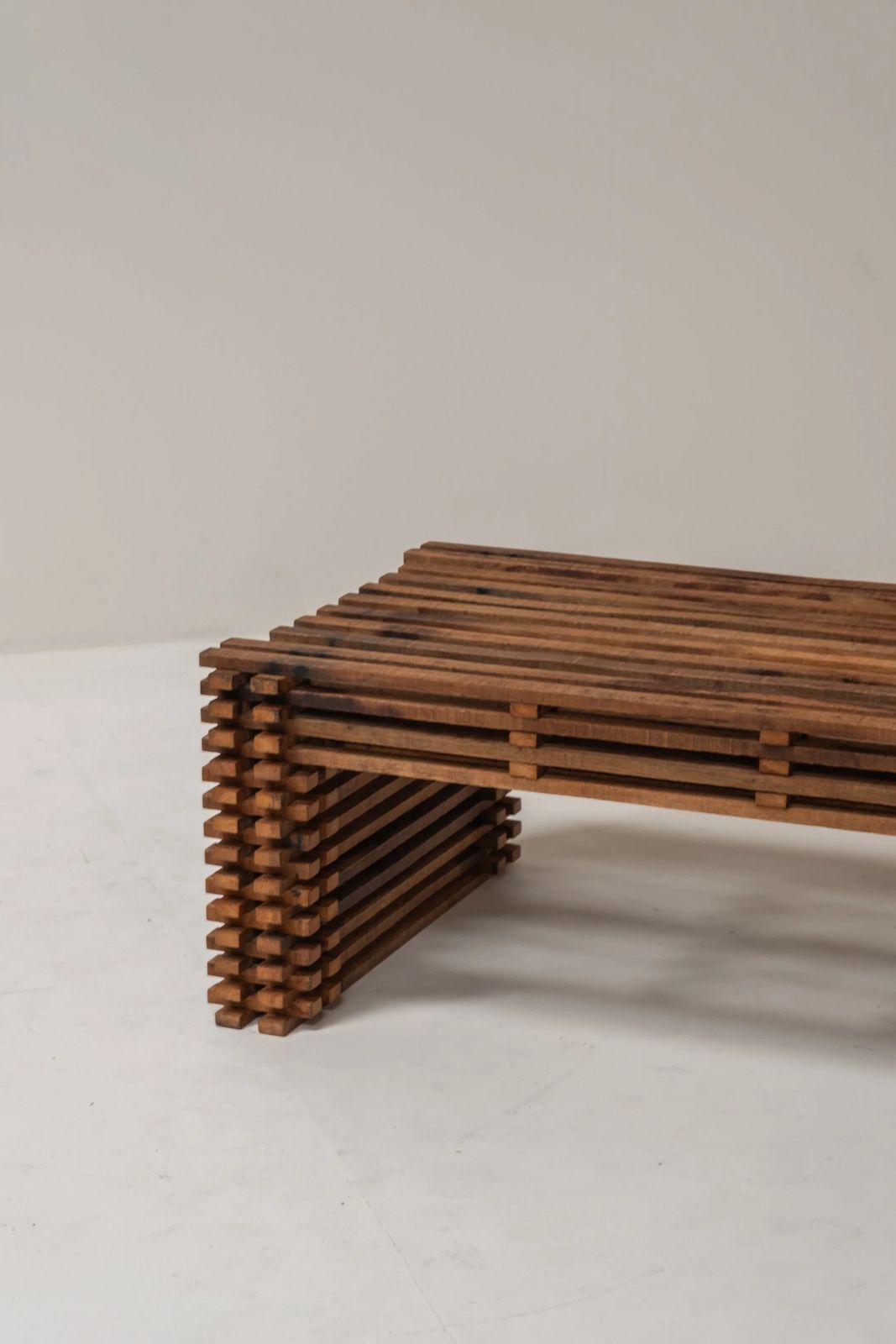 Vintage Wooden Slatted Coffee Table – Sculptural Design, 1970s Style photo vintage