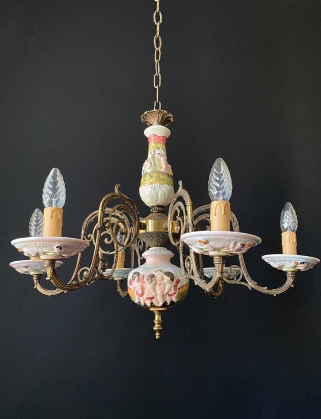Duty Free For USA. Antique Ceramic And Brass Chandelie photo furniture