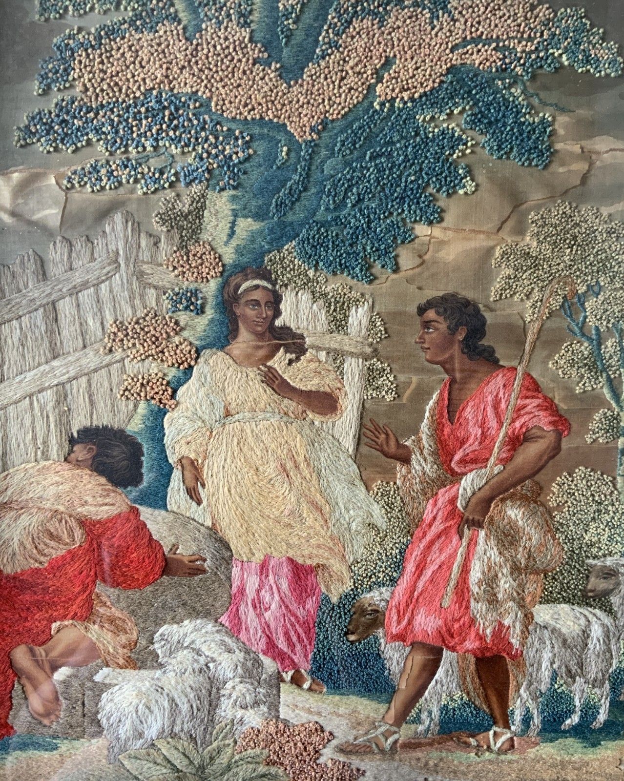 18th Century George III Embroidered Silk And Wool Pastoral Farming Picture photo Art