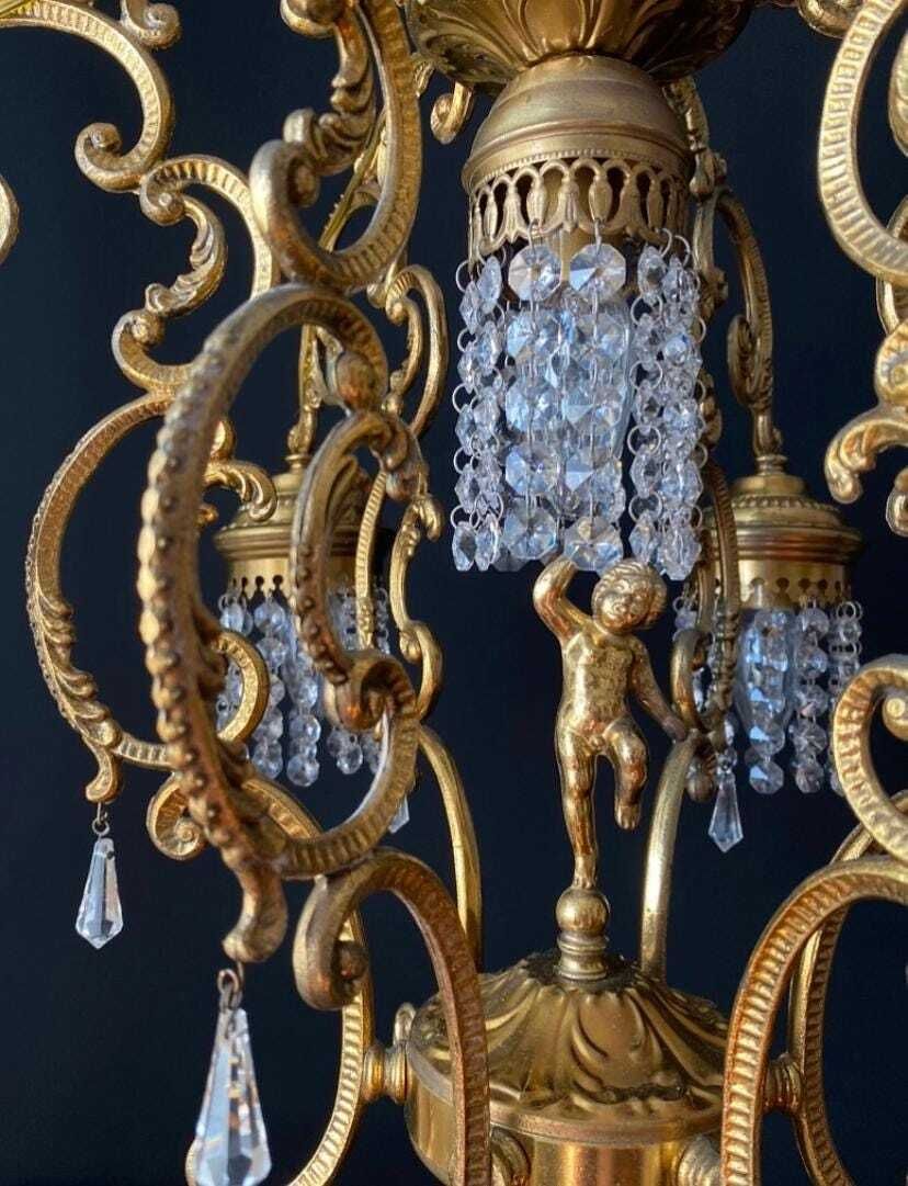 Lustre d'époque doré et cristal, sans droits de douane pour les États-Unis photo buy