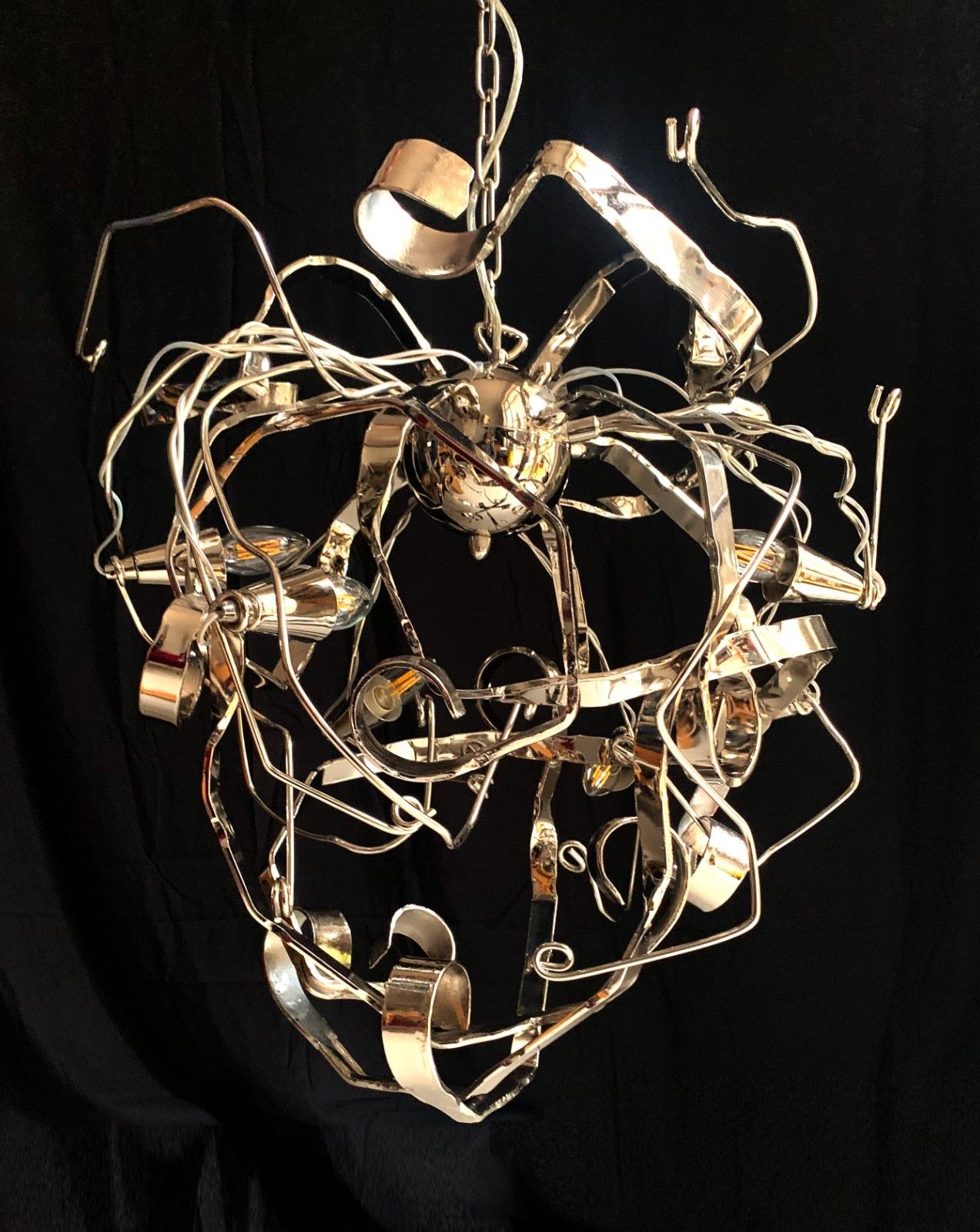 Metal Chandelier W/ Six Lights Possibly A Delphinium By Brand Van Egmond