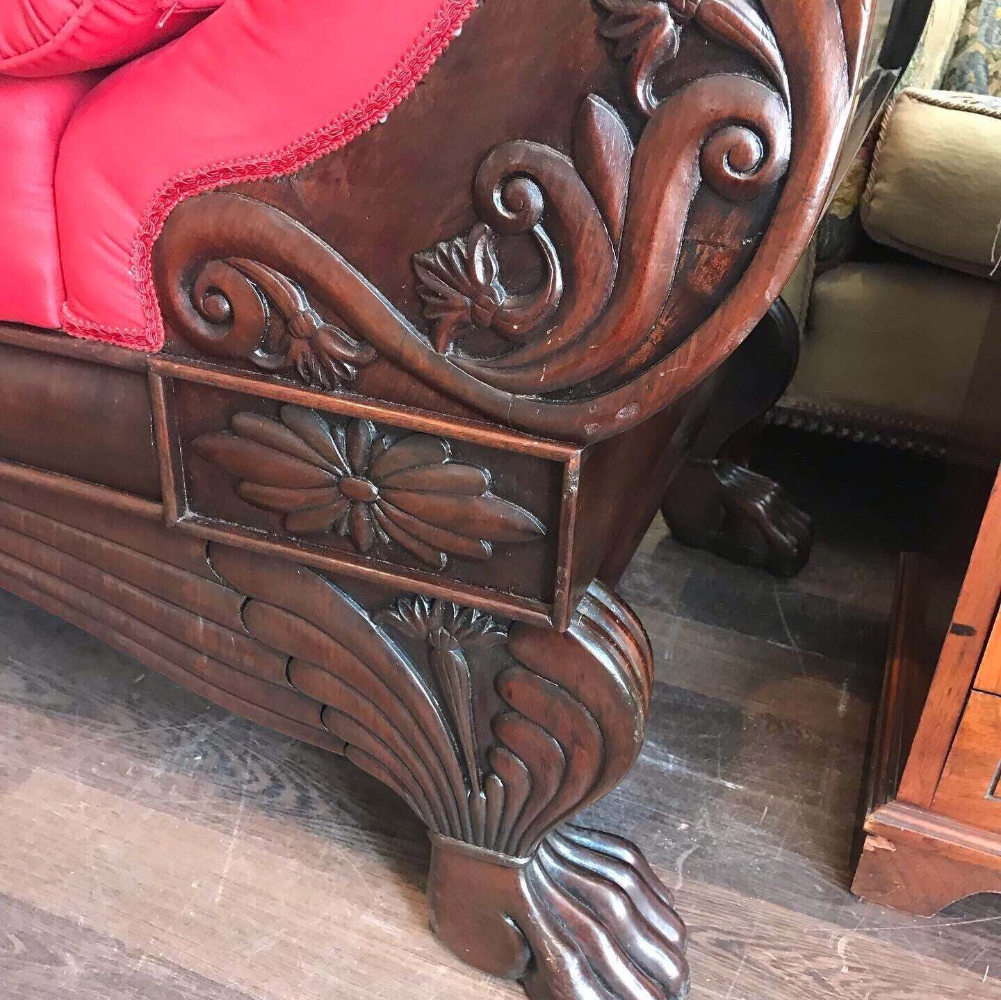 Victorian 3 Seater Mahogany Sofa With Curved Ends, Lions Paw Feet. Stunning!! photo for sale