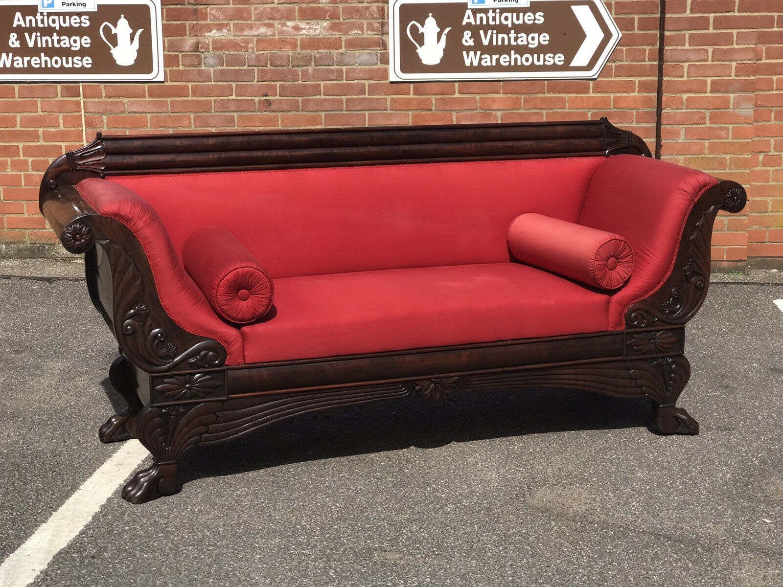 Victorian 3 Seater Mahogany Sofa With Curved Ends, Lions Paw Feet. Stunning!! photo 2852.0