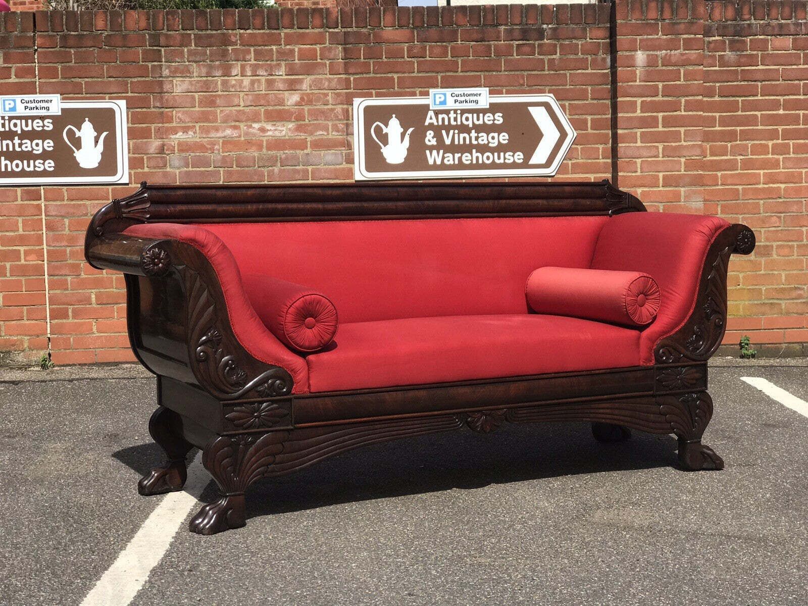 Victorian 3 Seater Mahogany Sofa With Curved Ends, Lions Paw Feet. Stunning!! photo vinterior
