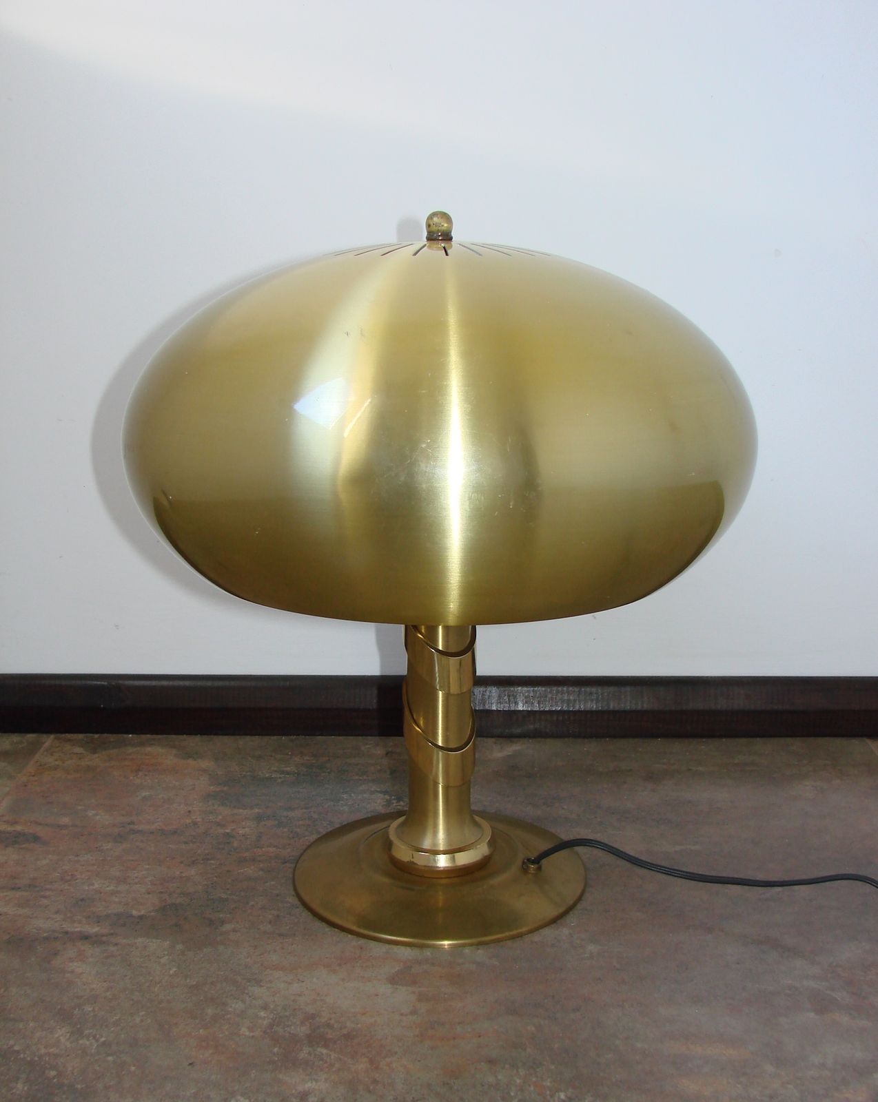 “Mushroom” Table Lamp, Gold – 1970s, Brass, 2x E27, Vintage photo for sale