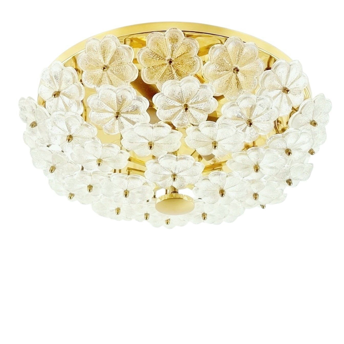 X.L. Mid Century Floral Murano Glass & Brass Ceiling Light By Ernst Palme, Germany, 1970s