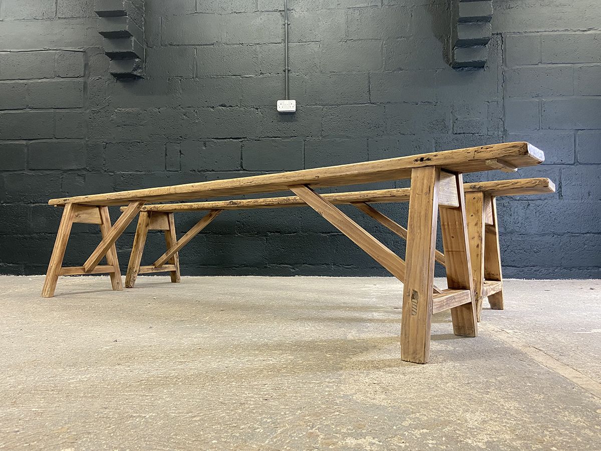 Pair Of Rustic French Pine Farmhouse Benches photo Furniture