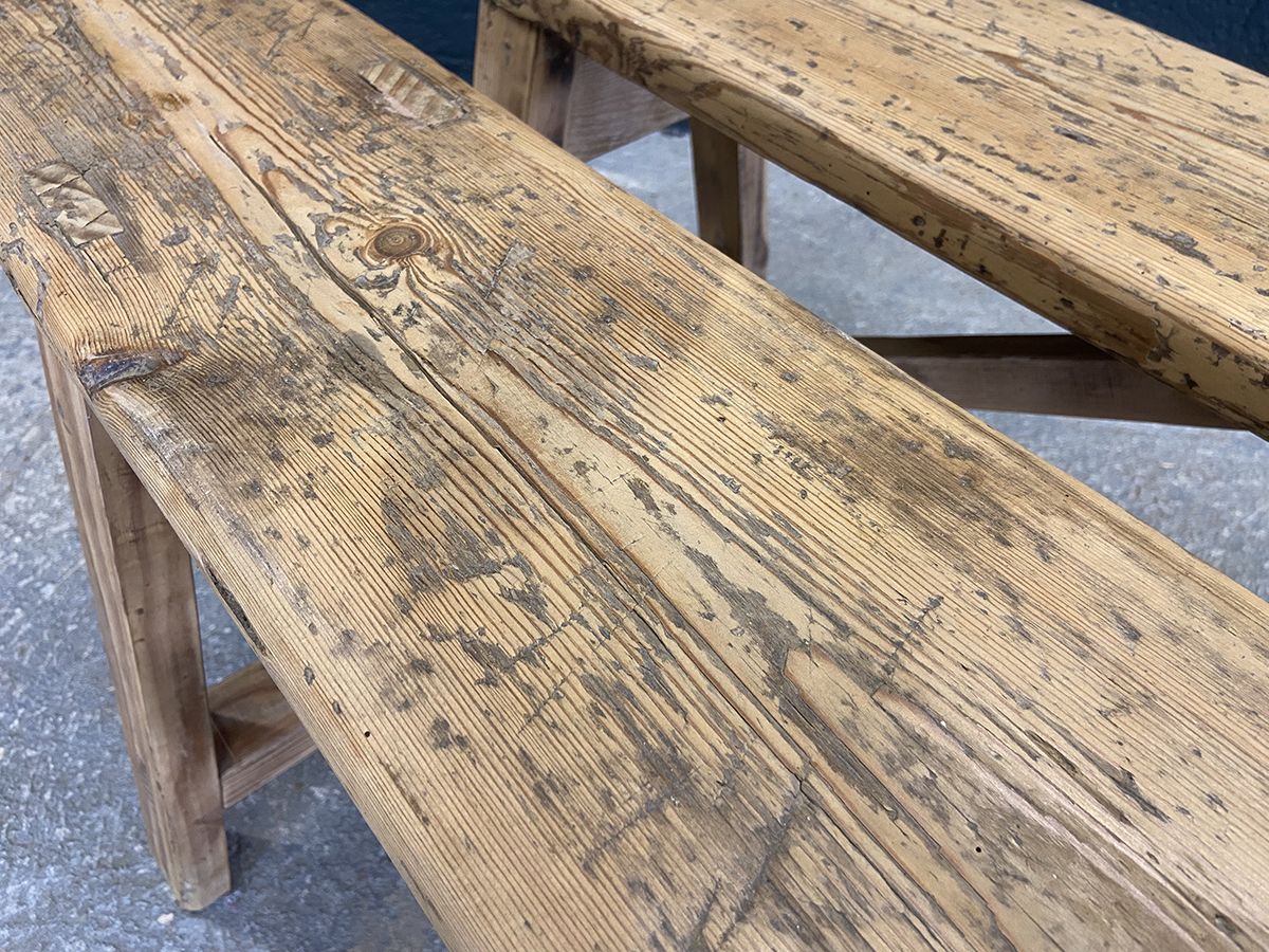 photo furniture Pair Of Rustic French Pine Farmhouse Benches