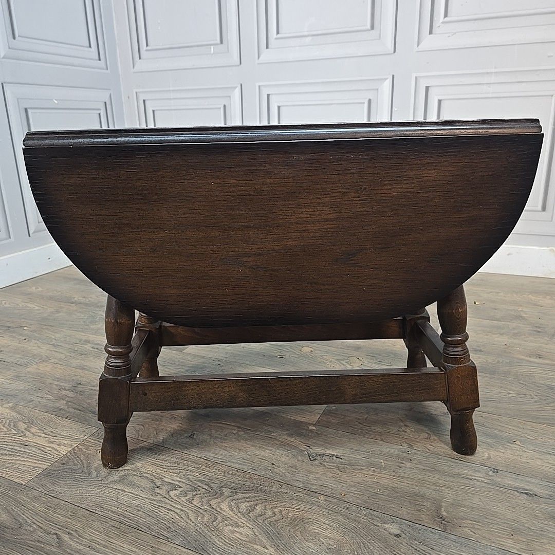 Vintage Drop Leaf Table Oak Turn Top Coffee Occasional Side Table Retro Wooden photo vintage