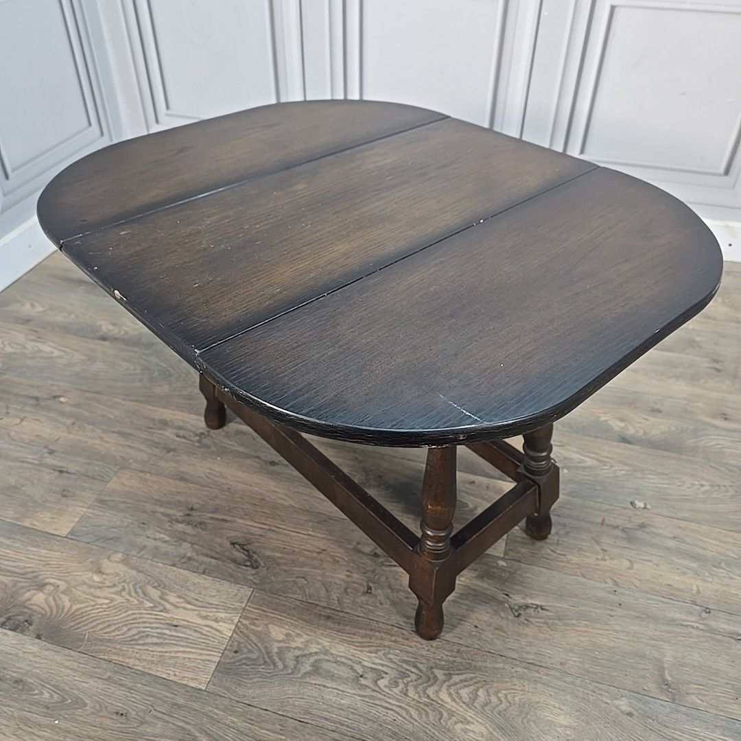 Furniture Vintage Drop Leaf Table Oak Turn Top Coffee Occasional Side Table Retro Wooden photo