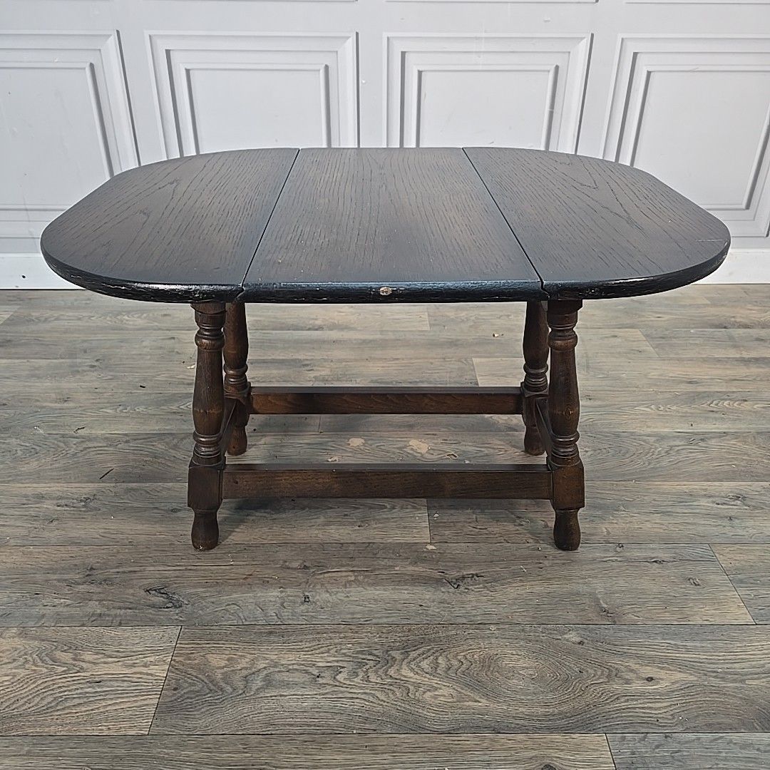 70.0 Vintage Drop Leaf Table Oak Turn Top Coffee Occasional Side Table Retro Wooden photo