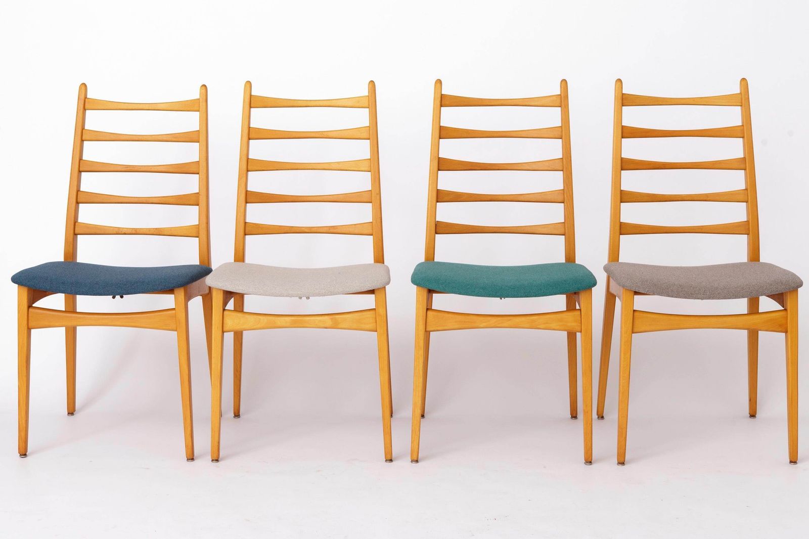Set Of 8 Vintage Dining Chairs, Wenzel Germany 1970s, Beech Wood, Mid Century Modern photo for sale