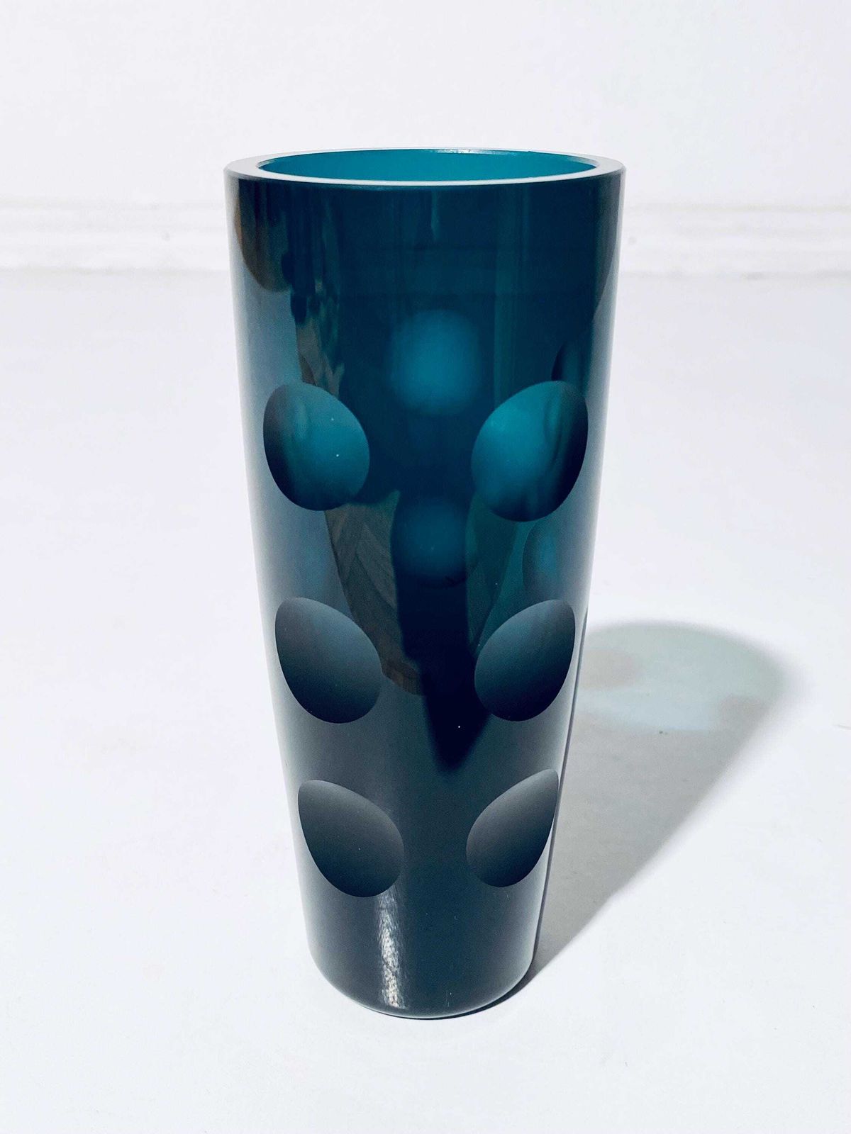 Mid Century Karl Friedrich Cylinder Glass Vase Green / Blue   Vintage Design 1960s photo 243.0