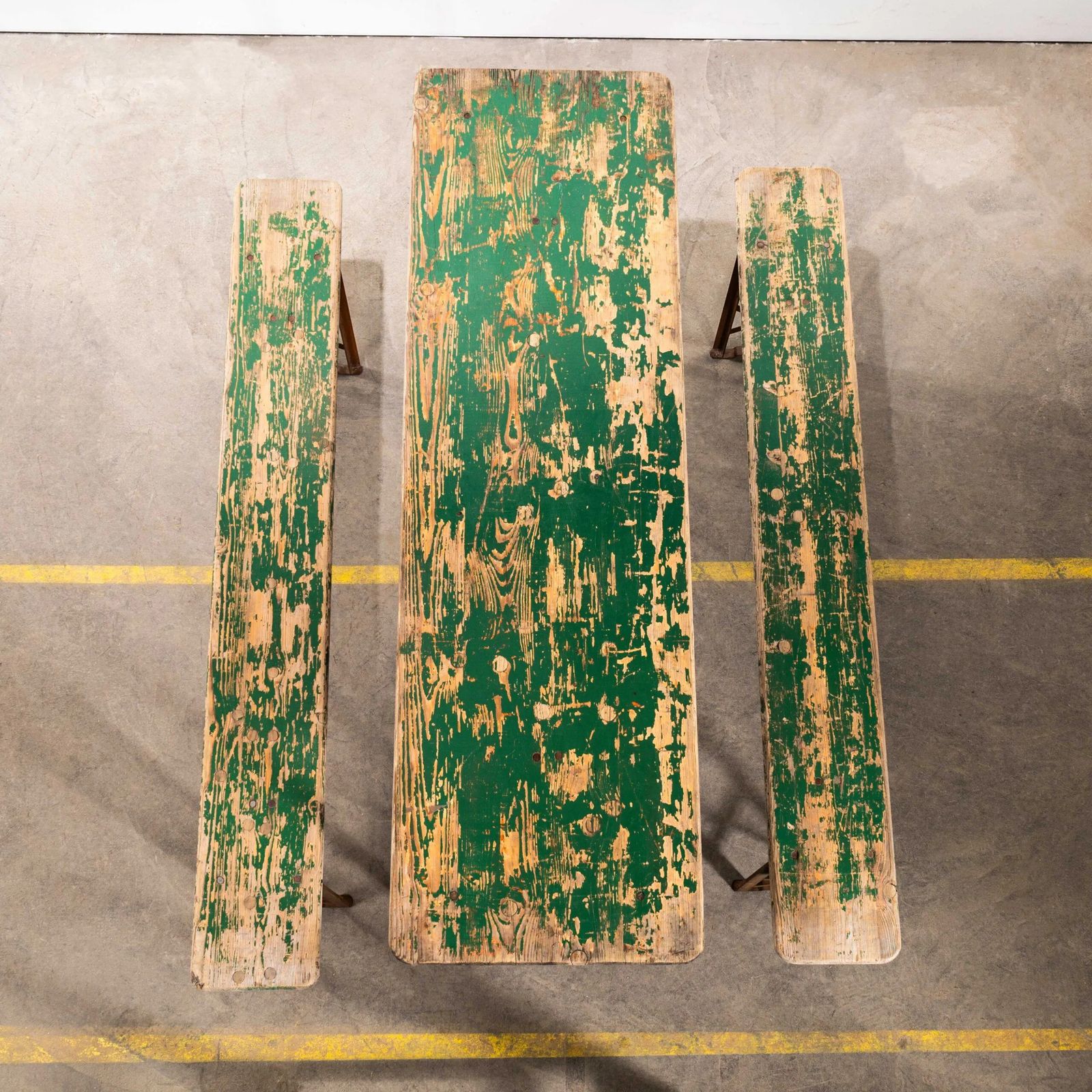 1950’s Green Ex Army Large French Folding Bench & Table Set photo for sale