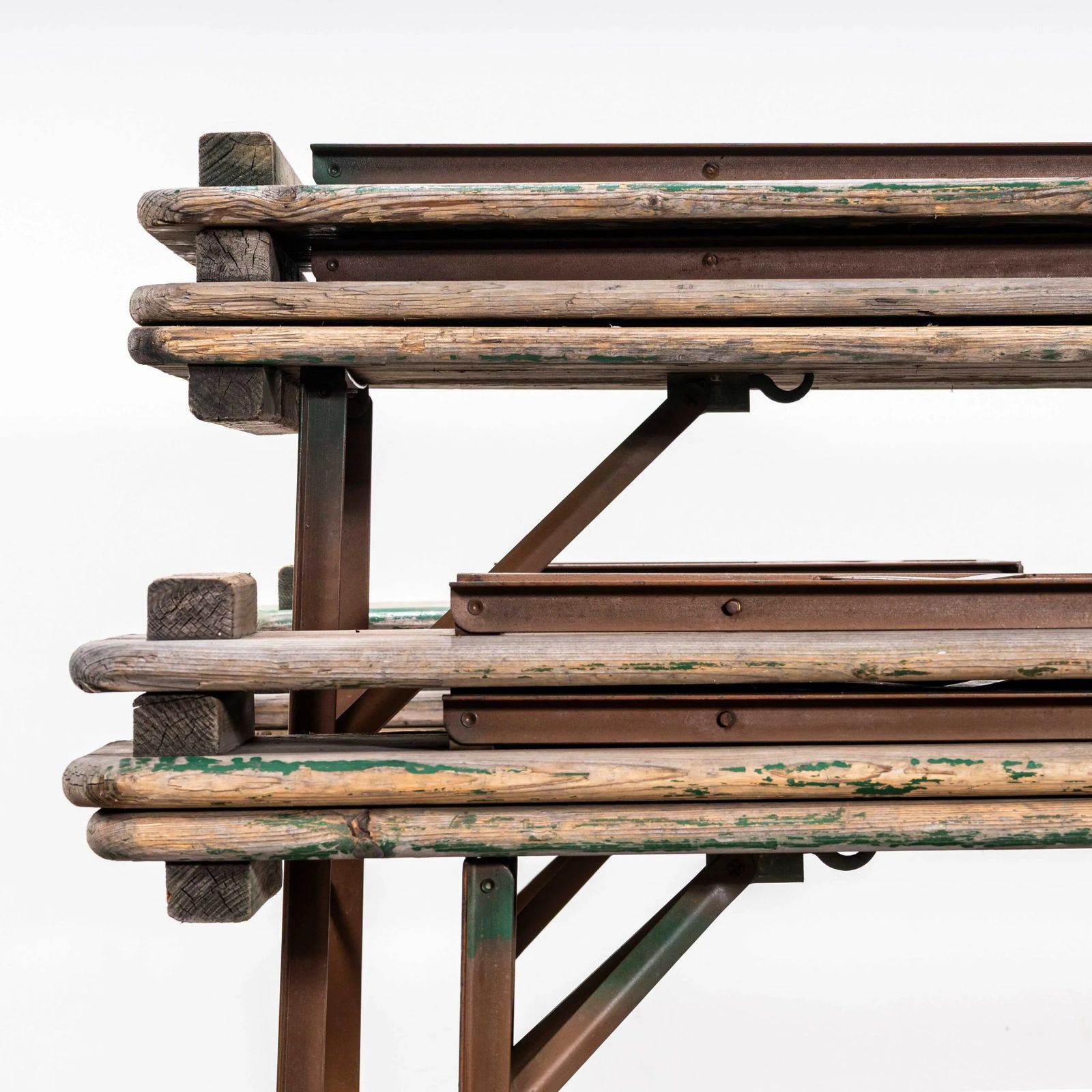 1950’s Green Ex Army Large French Folding Bench & Table Set photo Furniture