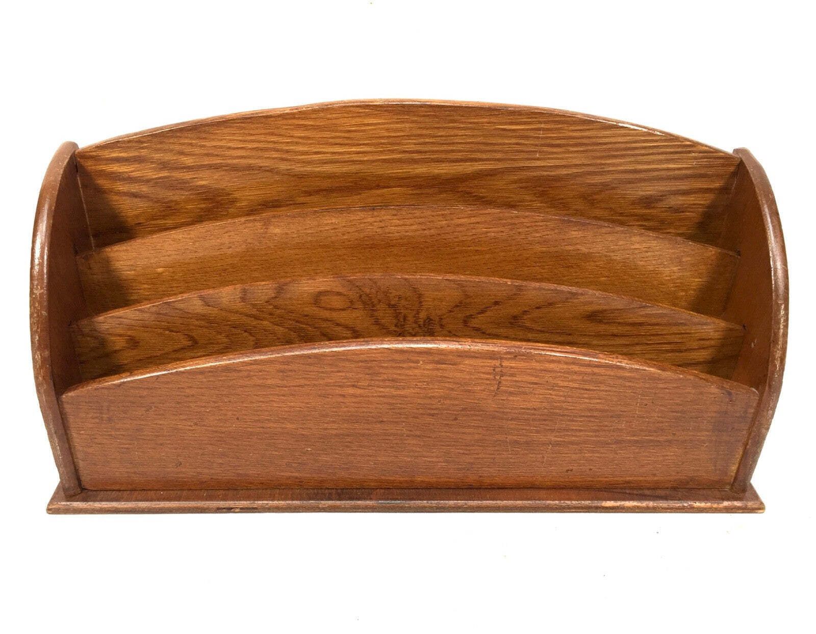 Antique Wooden Oak Desktop Letter Rack / Stationery Holder Early 20th Century photo for sale