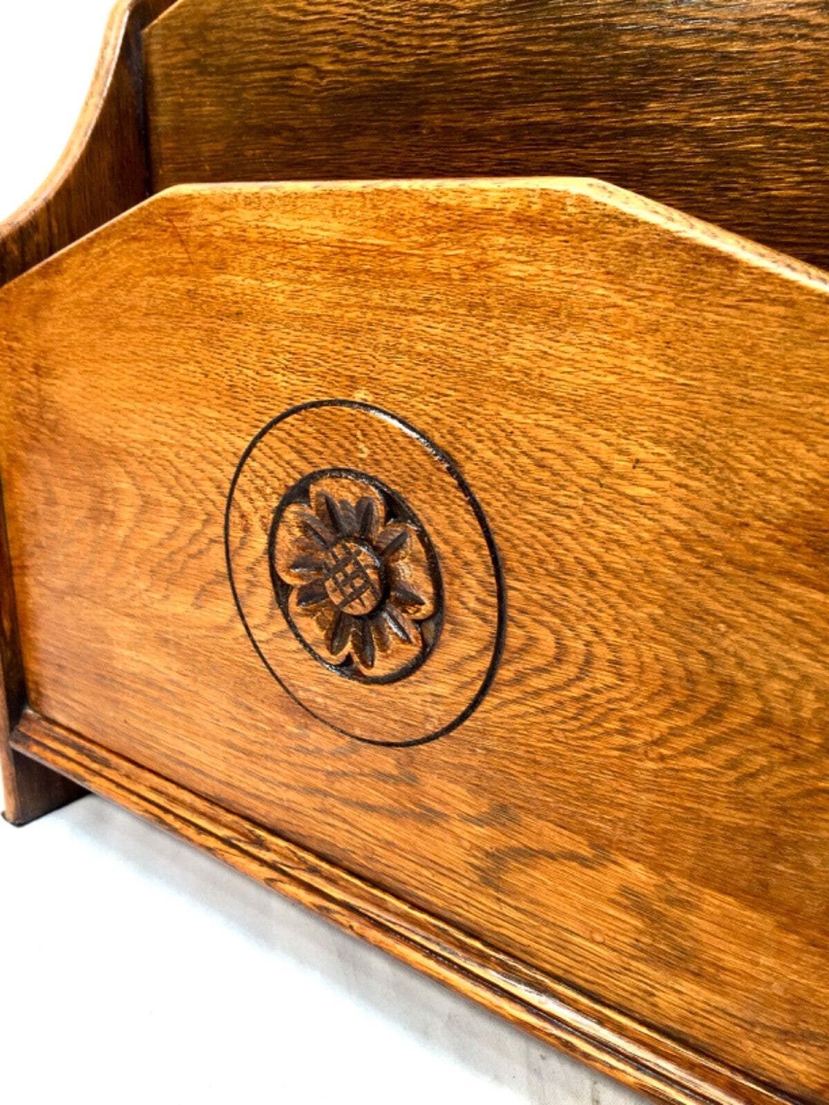Antique Wooden Oak Arts & Crafts Magazine Rack / Newspaper Holder Display C.1920 photo 145.0