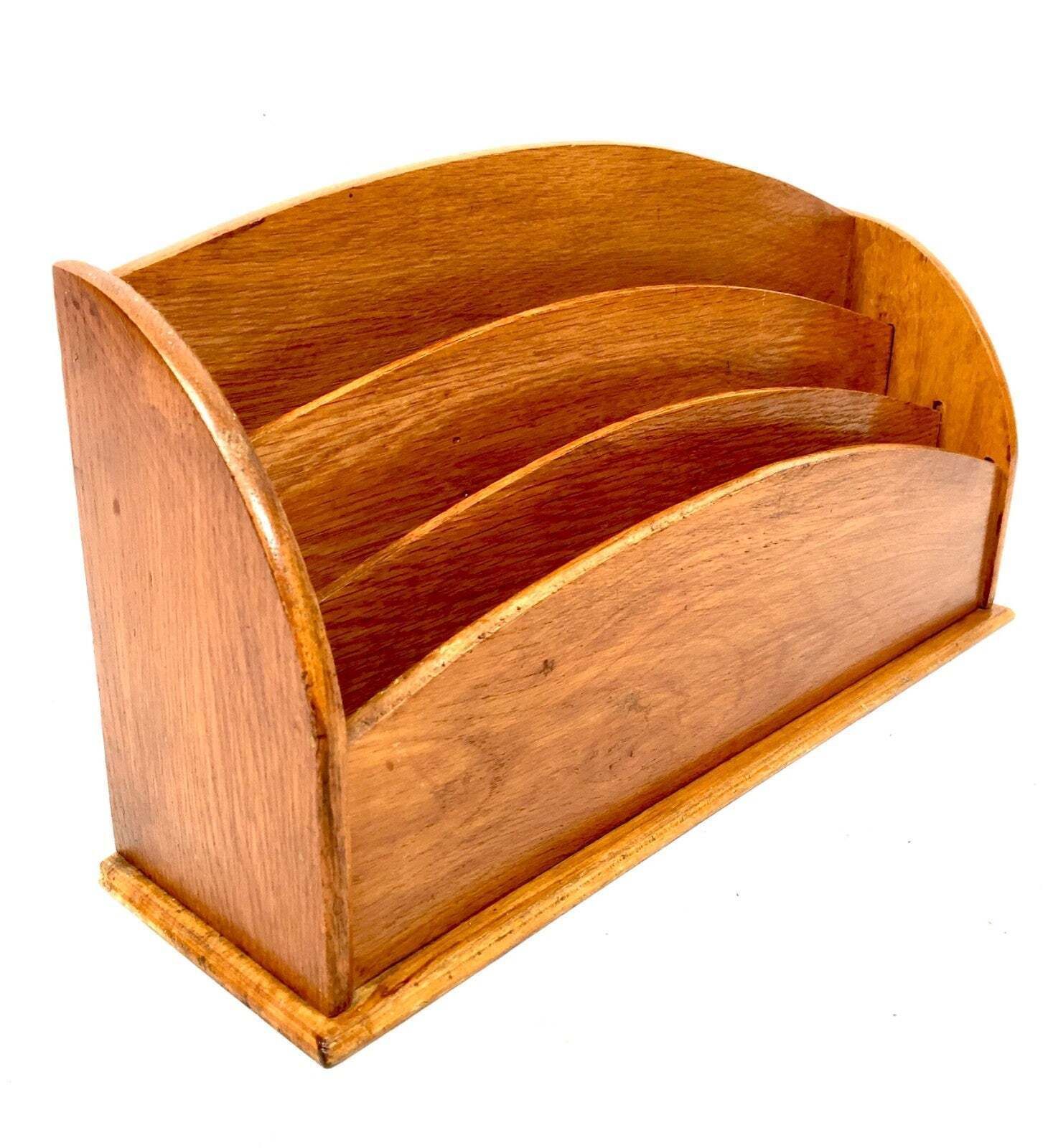 Antique Wooden Oak Desktop Letter Rack Stationery Holder Mid 20th Century 1950s photo Home Decor