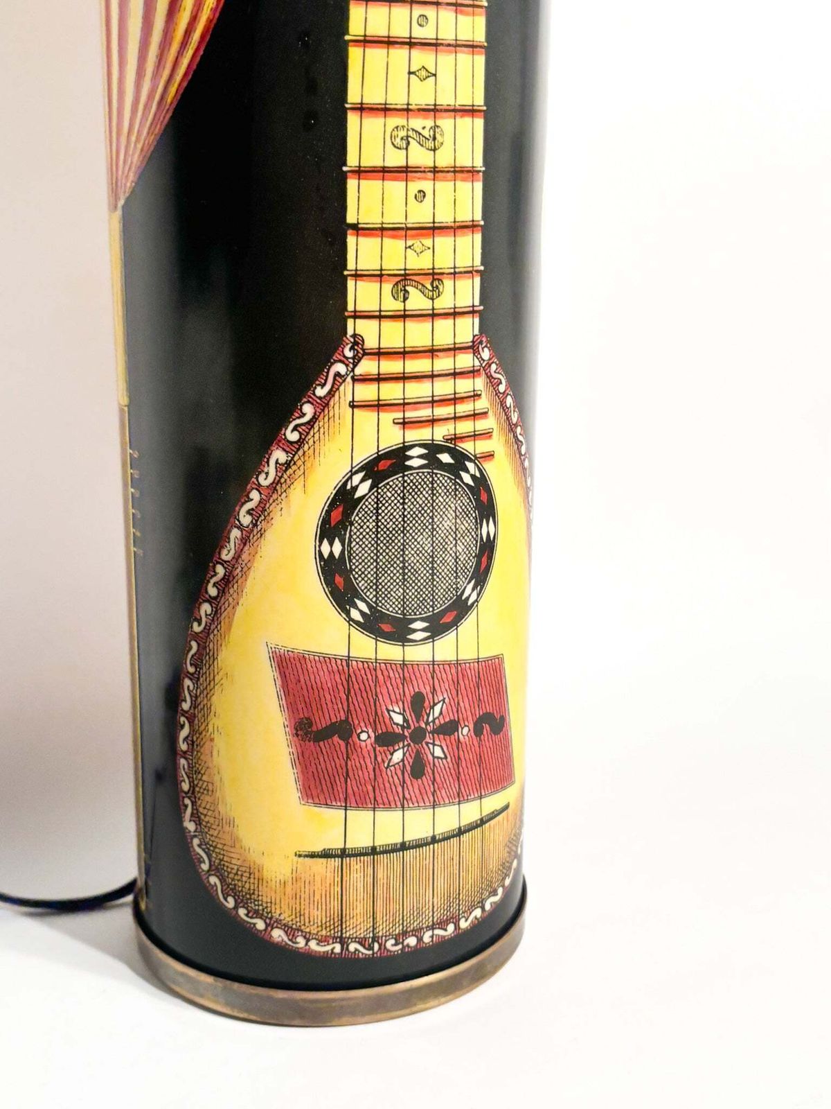 Pair Of Cylindrical Lamps With Musical Instruments By Piero Fornasetti, 1950s photo for sale