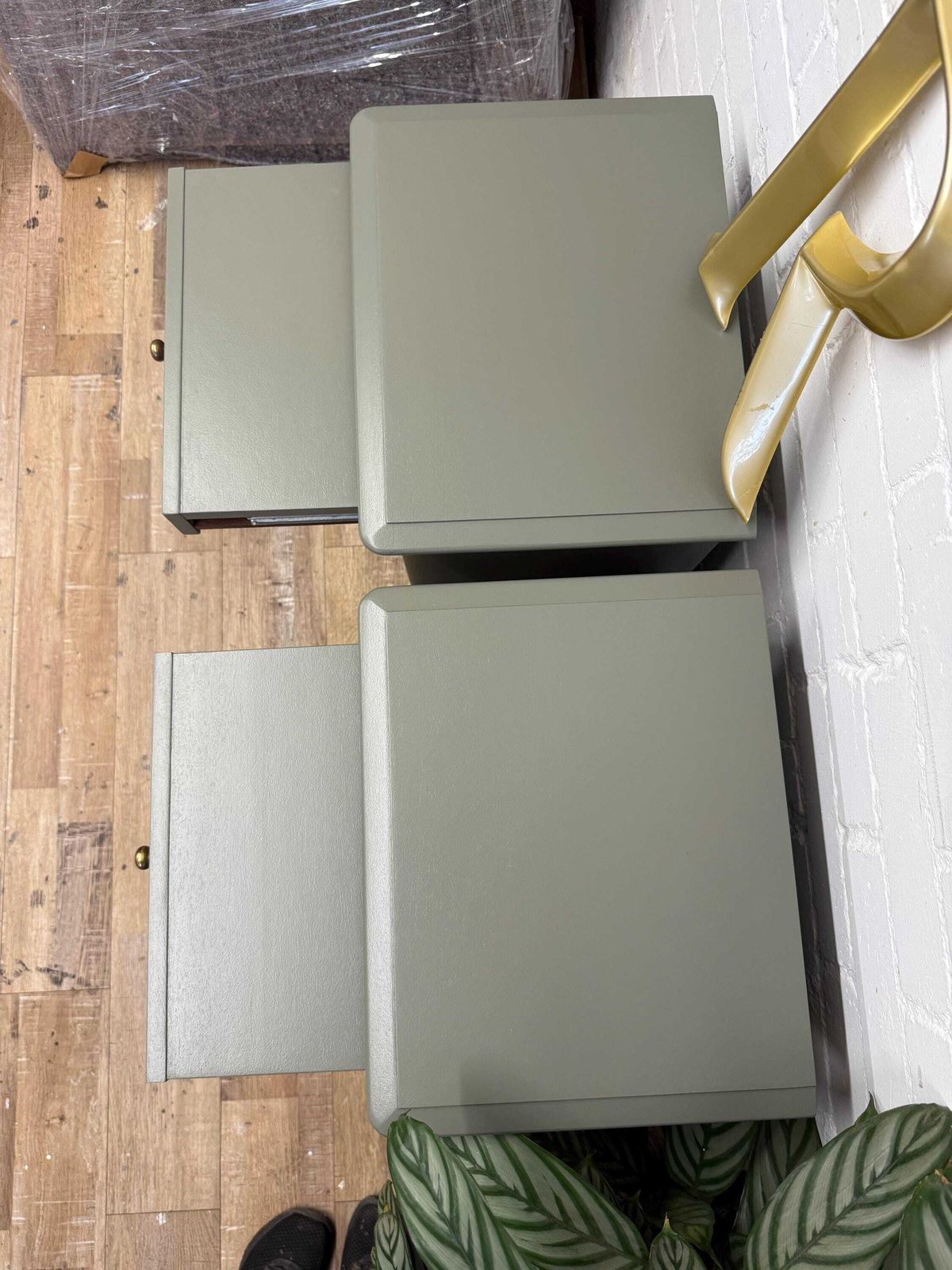 photo furniture Stag Minstrel Bedside Tables Pair Painted Hornblende Green | Tall Narrow Nightstands