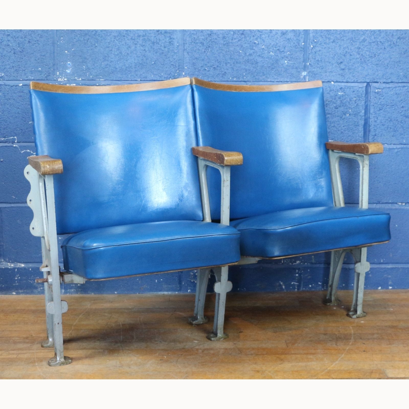 A Pair Of Art Deco C1930s Cinema Theatre Seats Blue Leather photo furniture