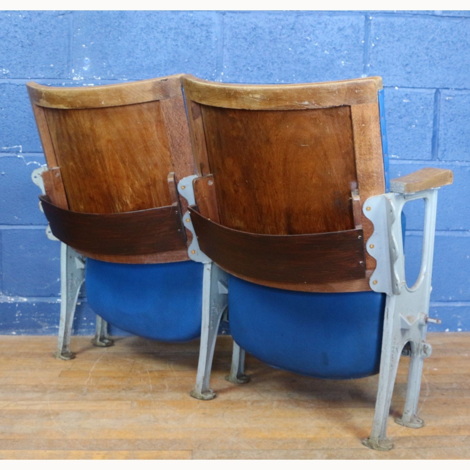 A Pair Of Art Deco C1930s Cinema Theatre Seats Blue Leather photo vintage