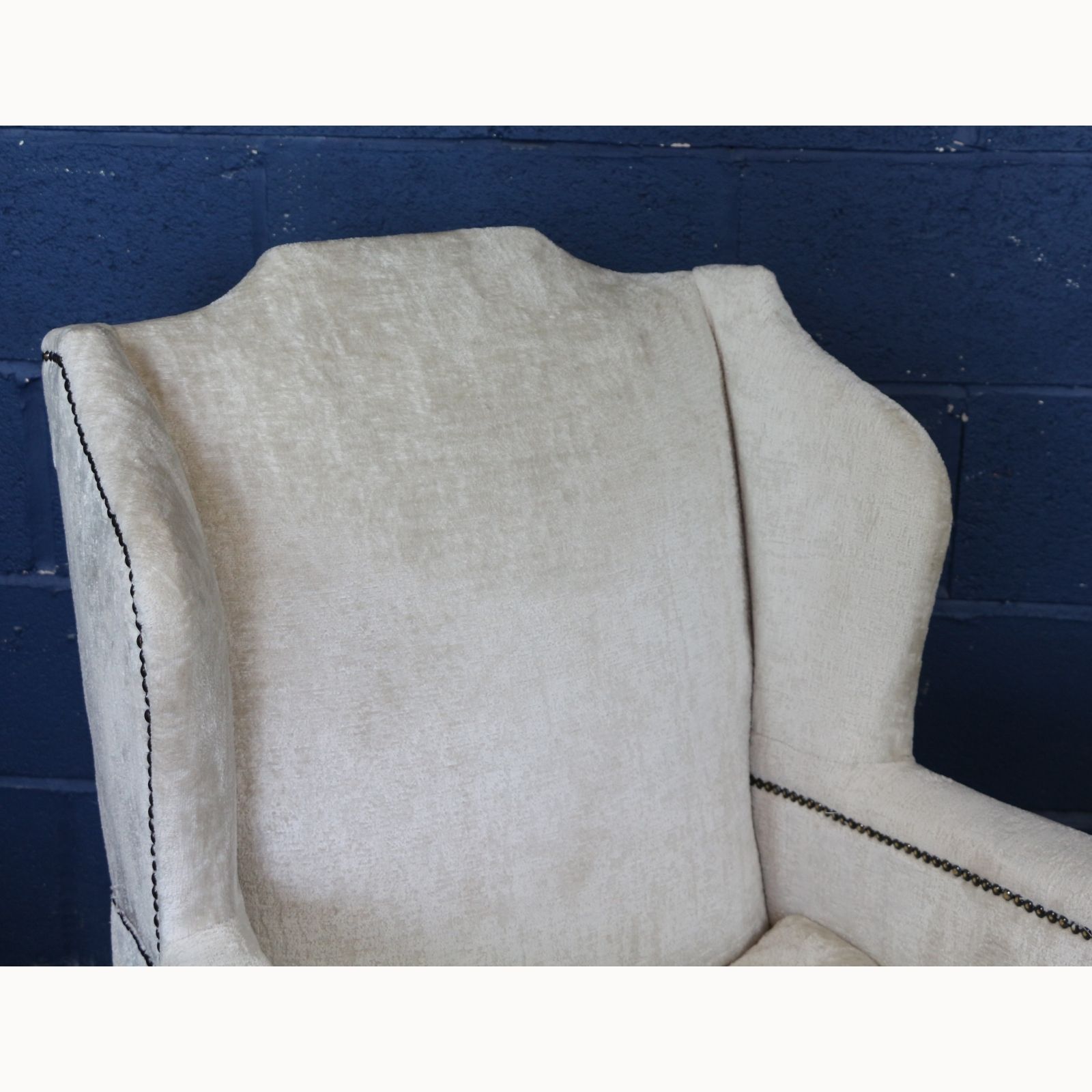 A Quality Georgian Style Velvet Upholstered Wing Arm Chair photo for sale