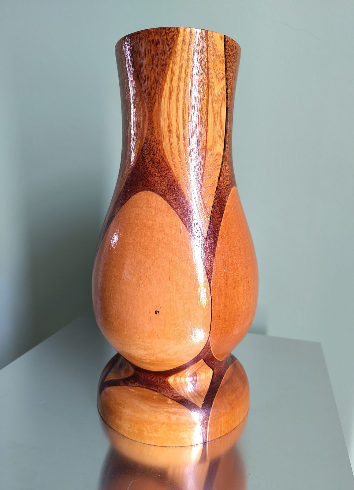 Mid‑Century Sculptural Turned Wood Vase, Northern Germany, C. 1960s–70s — Scandinavian Modern Influence — Large 30 Cm Design Object photo Home Decor