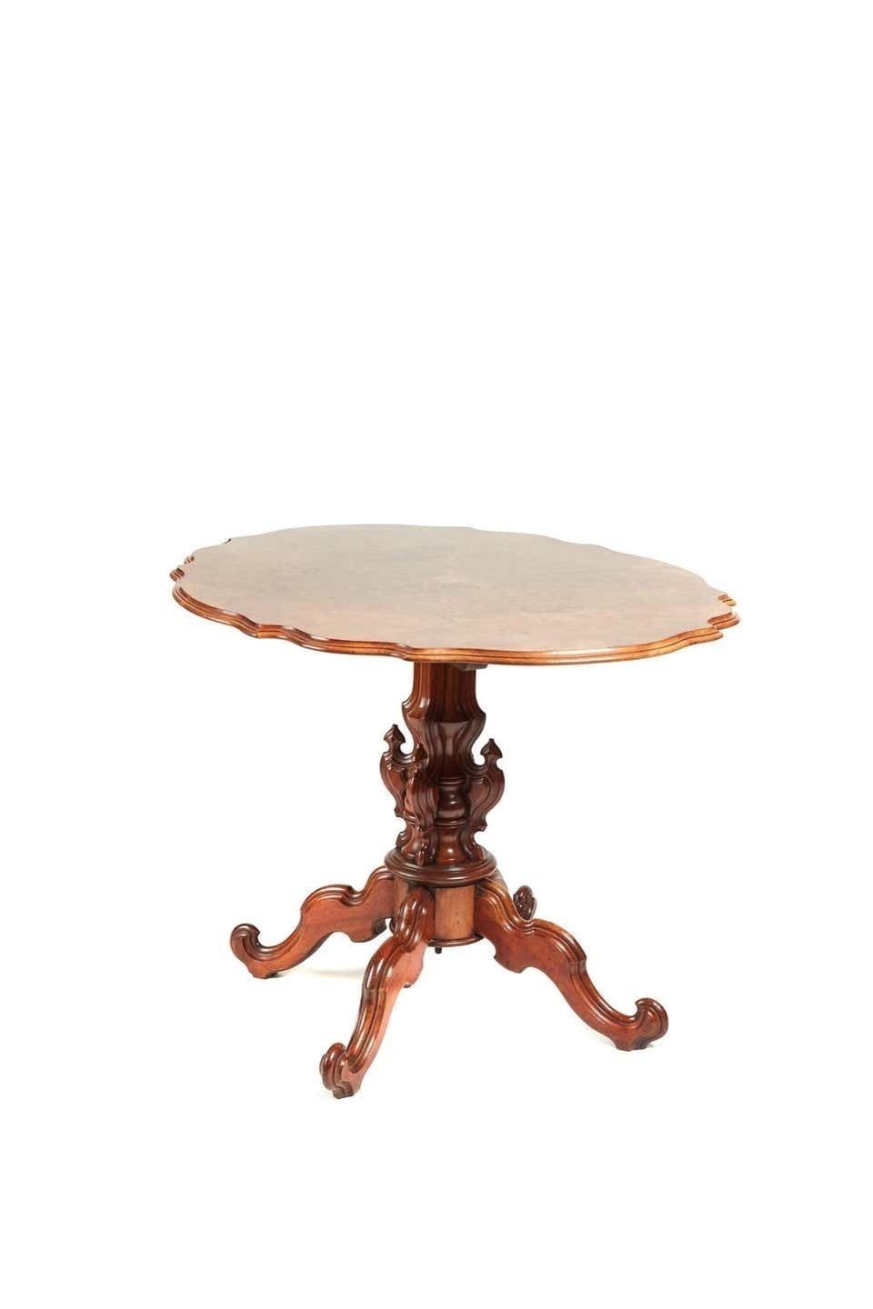 Fine Quality Antique Victorian Burr Walnut Tilt Top Centre Table, Circa 1850 photo furniture