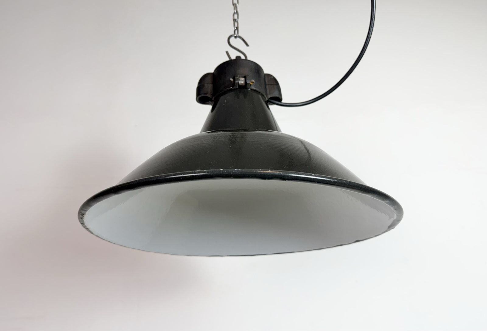 photo furniture Industrial Black Enamel Factory Lamp With Cast Iron Top, 1950s, 99x