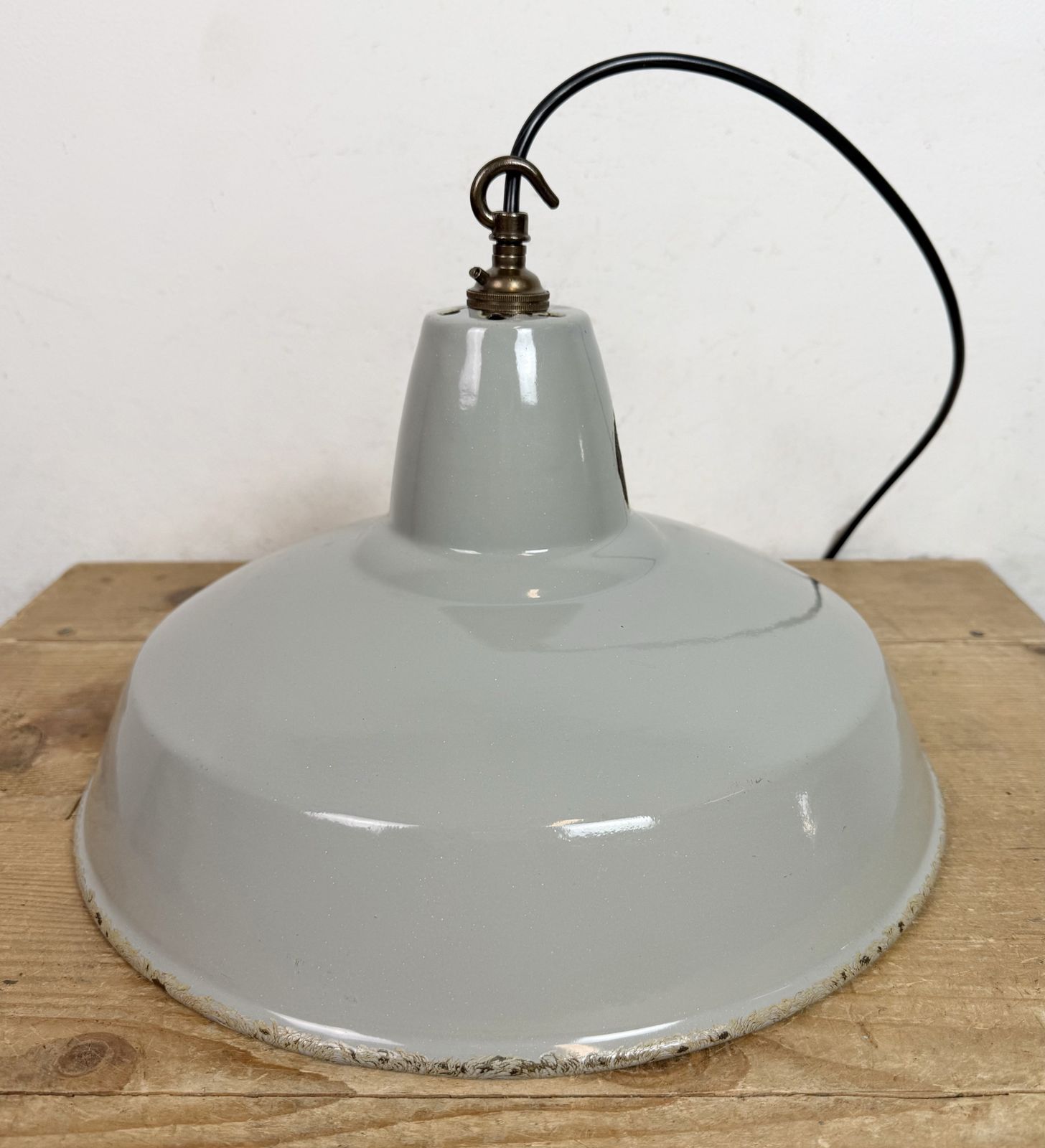 photo for sale Industrial Grey Enamel Factory Pendant Lamp From Thorlux, 1960s, 6x